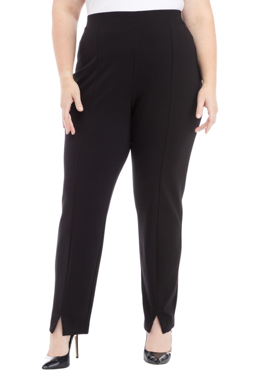 Plus Size Straight Leg Ponte Pants with Slit
