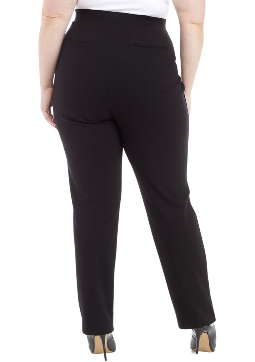 Plus Size Straight Leg Ponte Pants with Slit