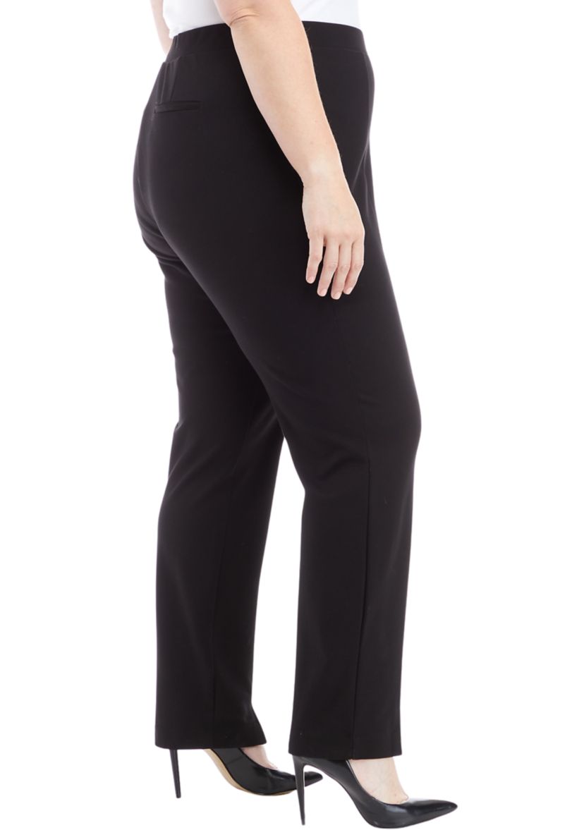 Plus Size Straight Leg Ponte Pants with Slit