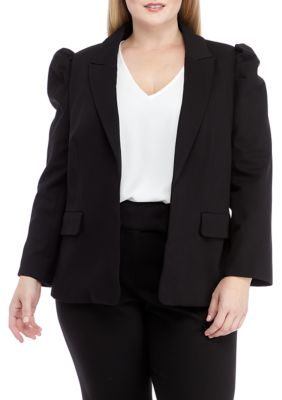 Plus Long Sleeve Puff Shoulder Blazer