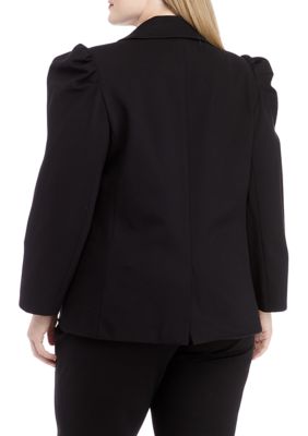 Plus Long Sleeve Puff Shoulder Blazer