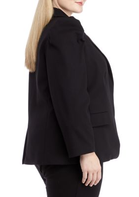 Plus Long Sleeve Puff Shoulder Blazer