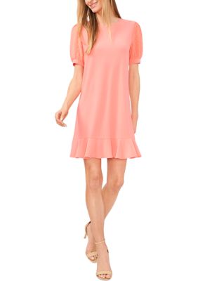 Petite Crew Neck Short Sleeve Dress with Flounce Seam