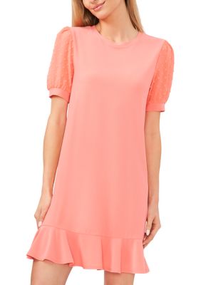 Petite Crew Neck Short Sleeve Dress with Flounce Seam