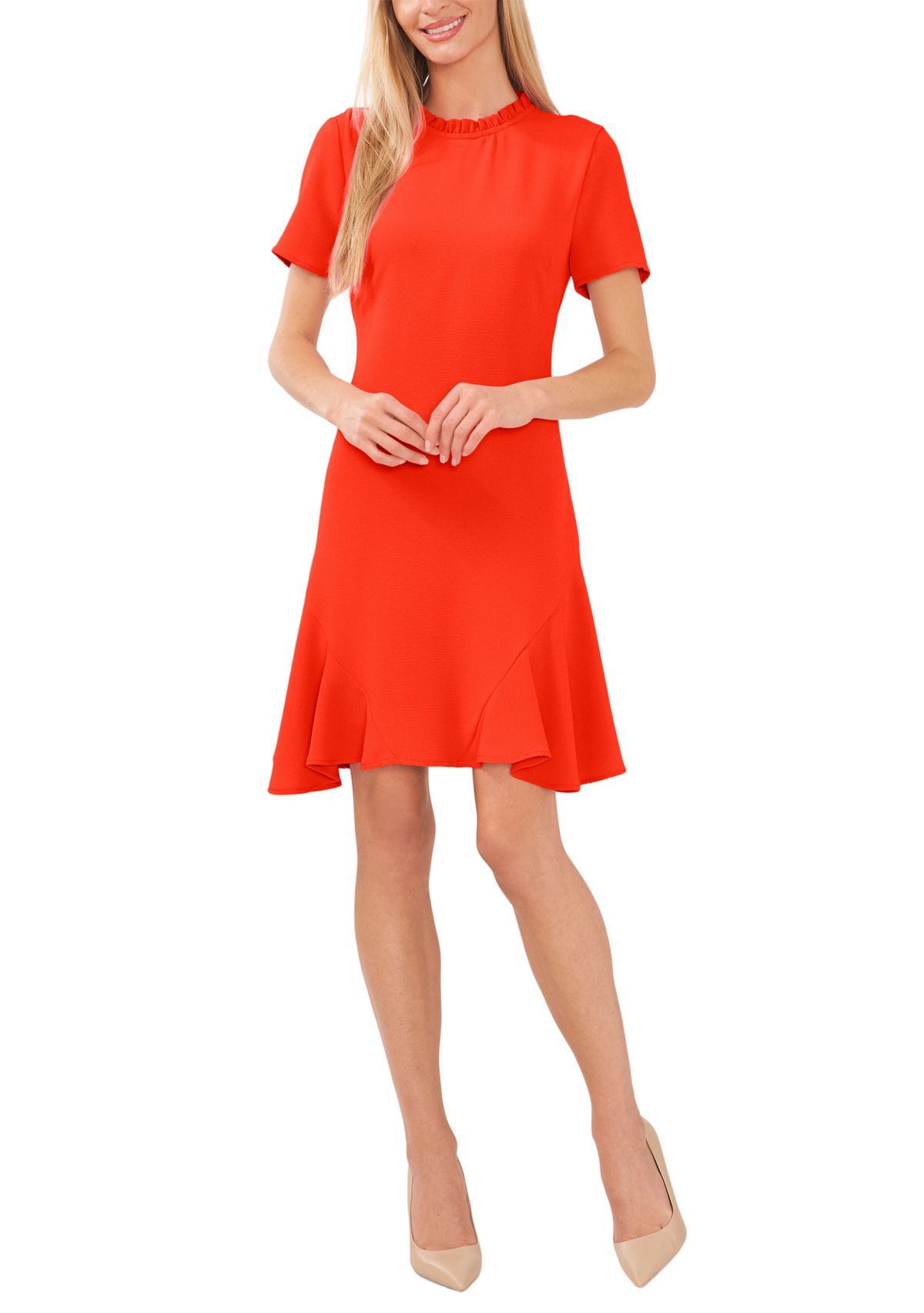 Petite Short Sleeve Ruffle Dress