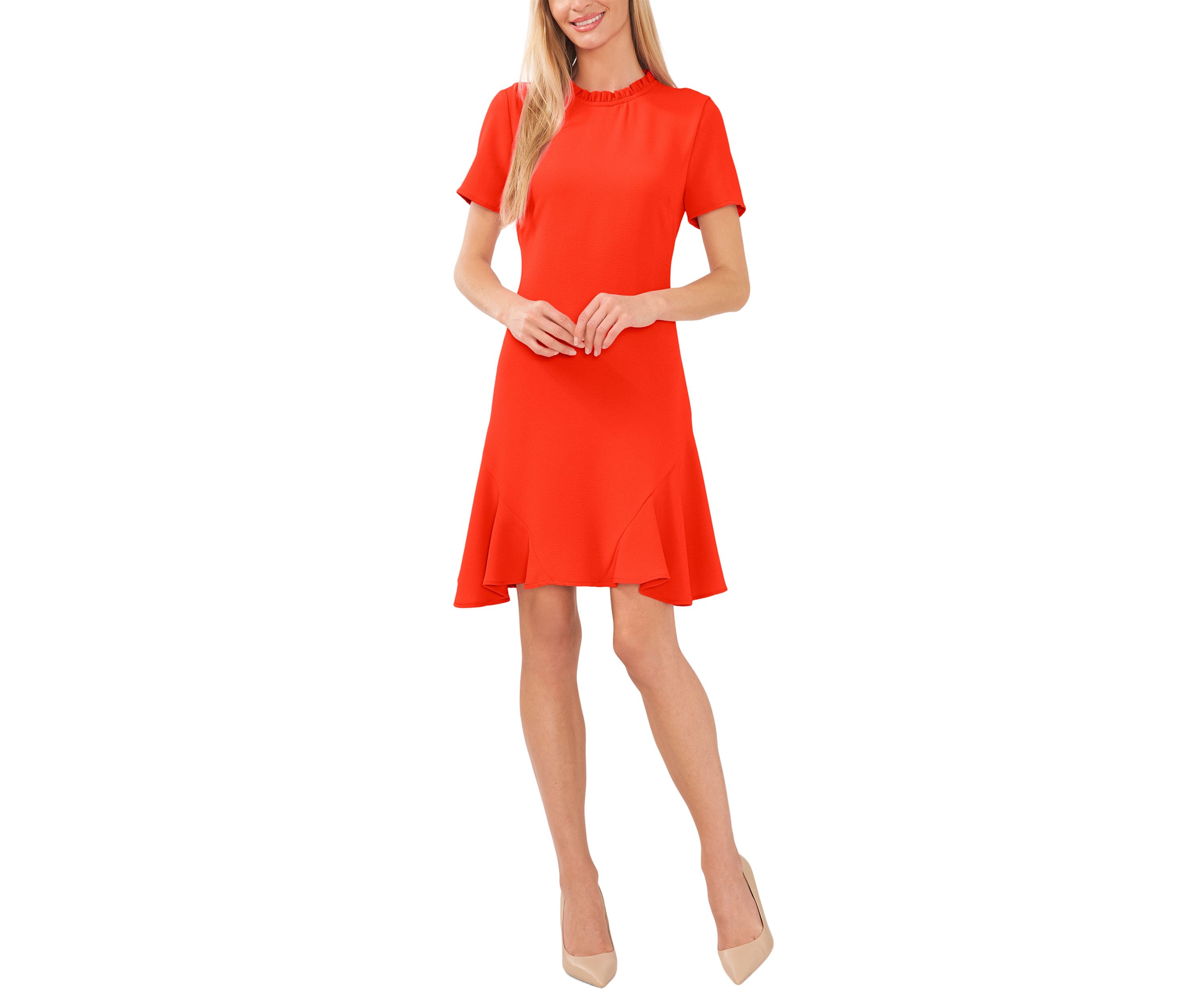 Petite Short Sleeve Ruffle Dress