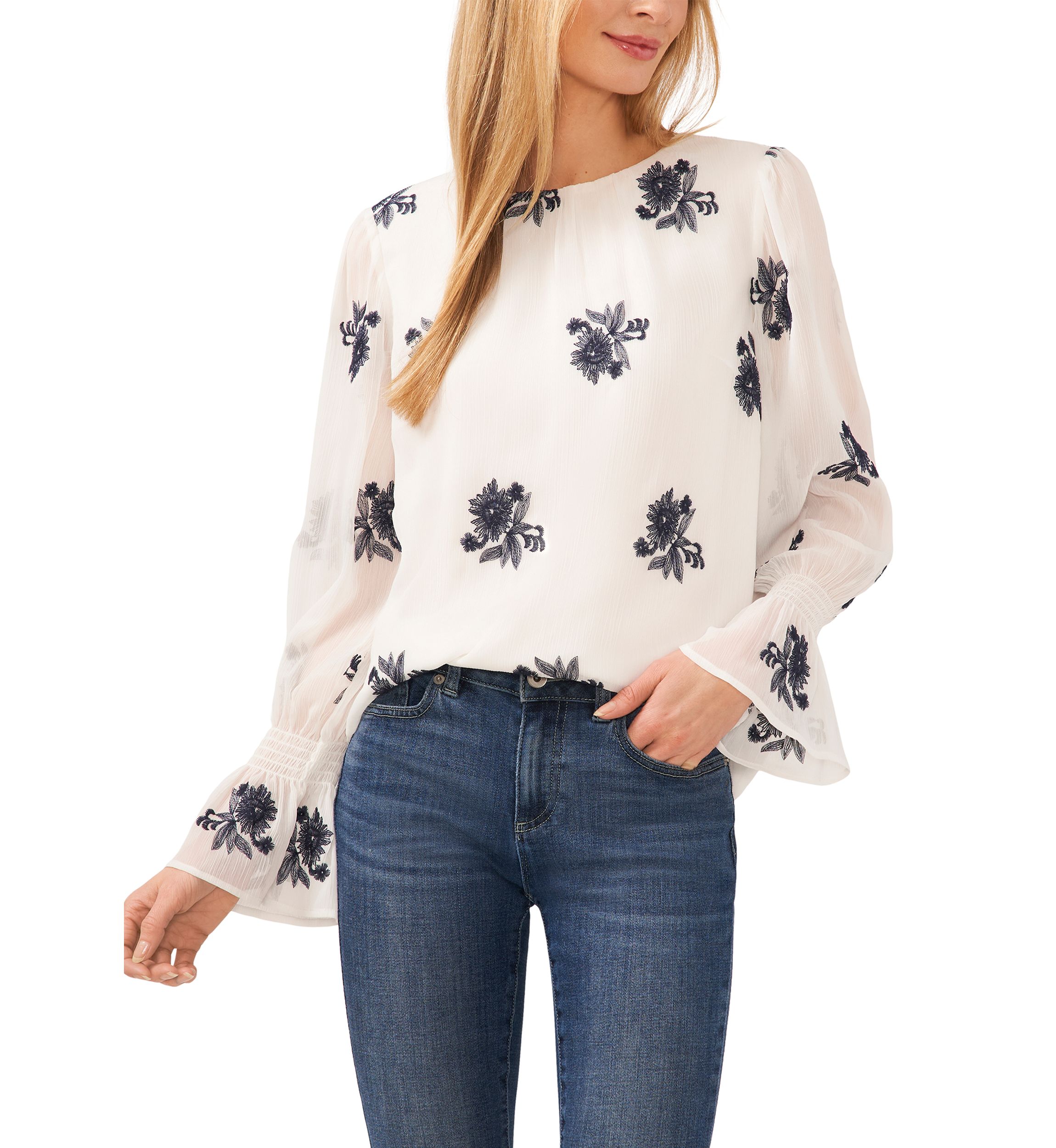 Petite Bell Sleeve Floral Blouse