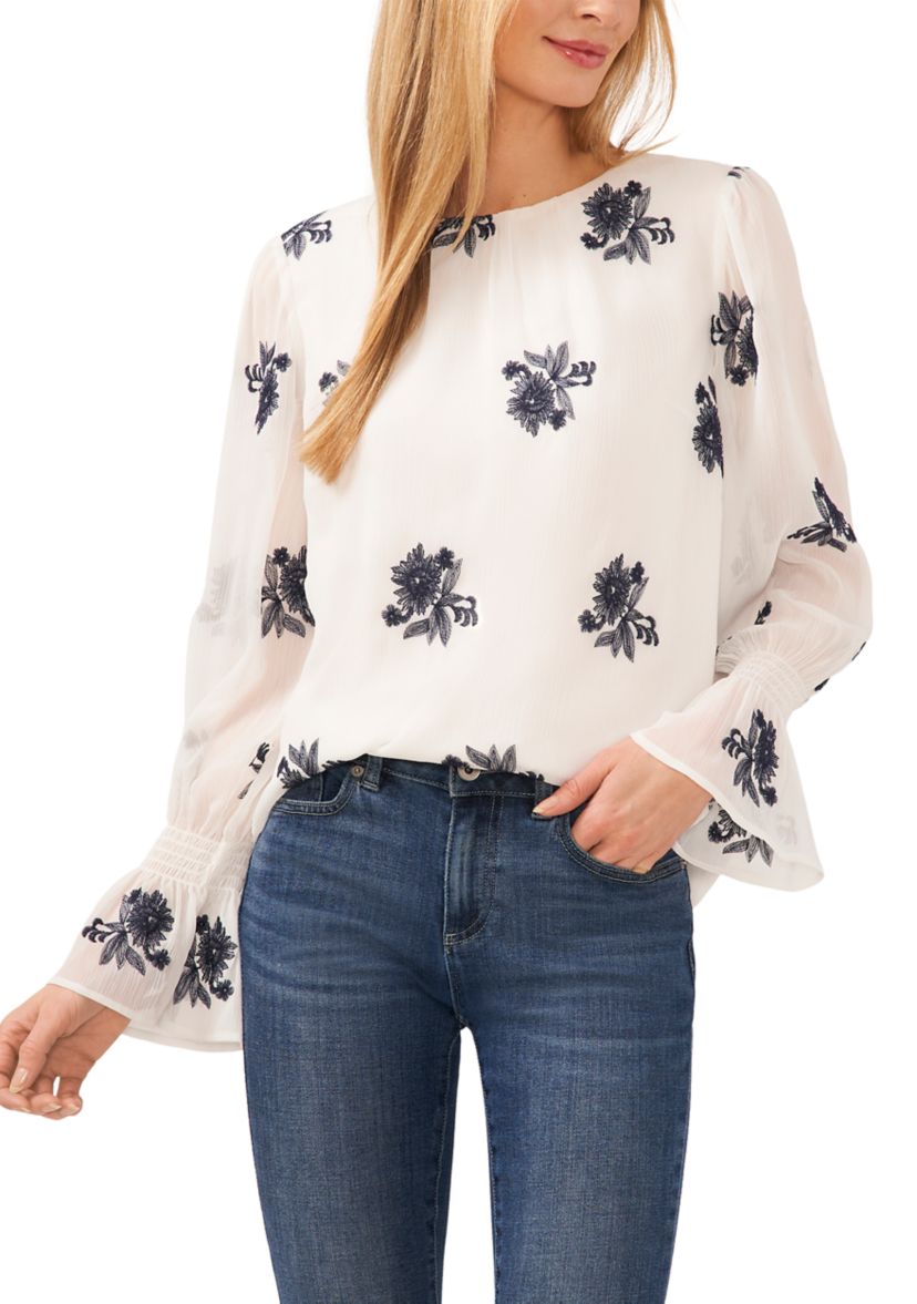 Petite Bell Sleeve Floral Blouse