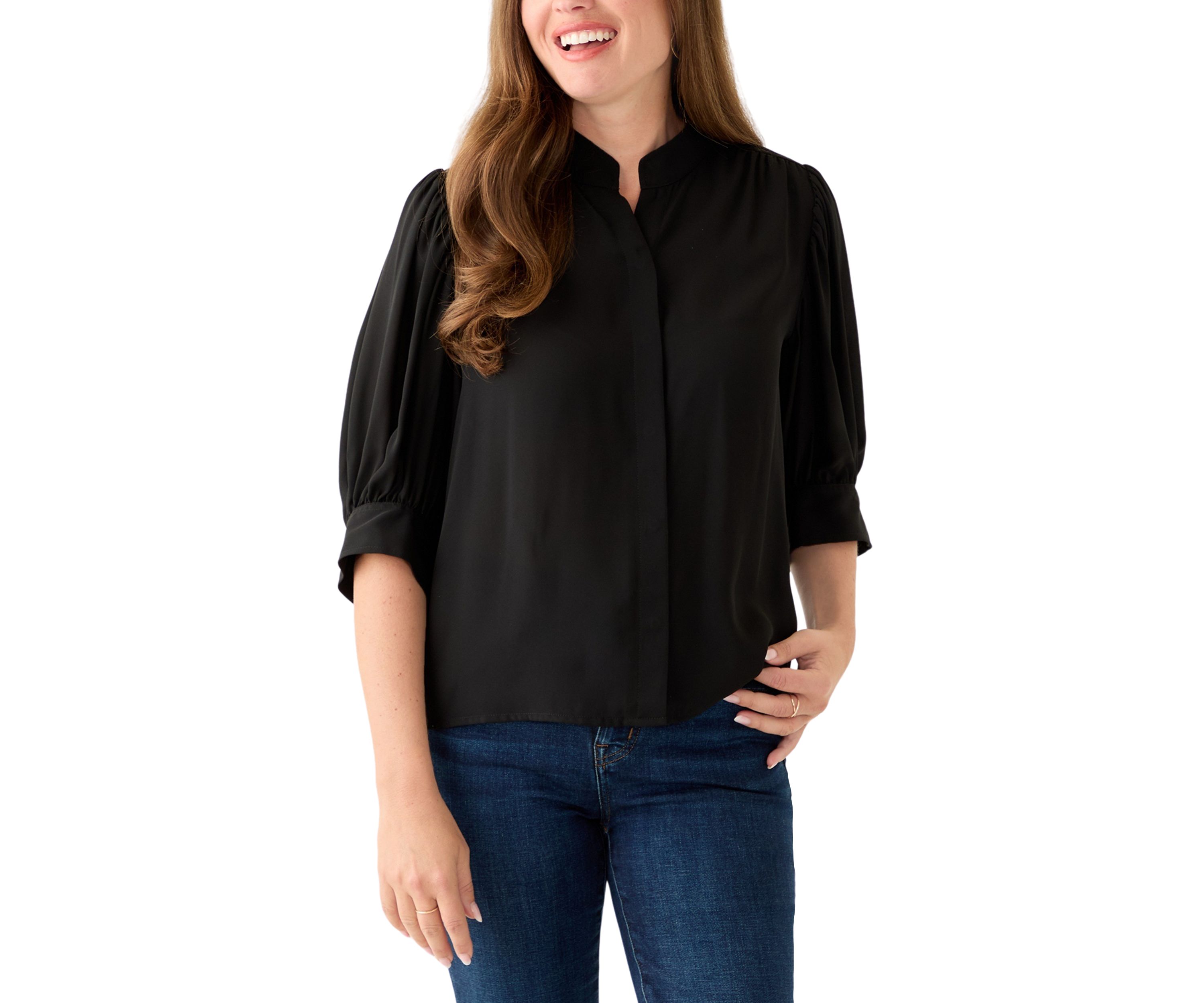 Petite 3/4 Sleeve New Ivory Button Down Top