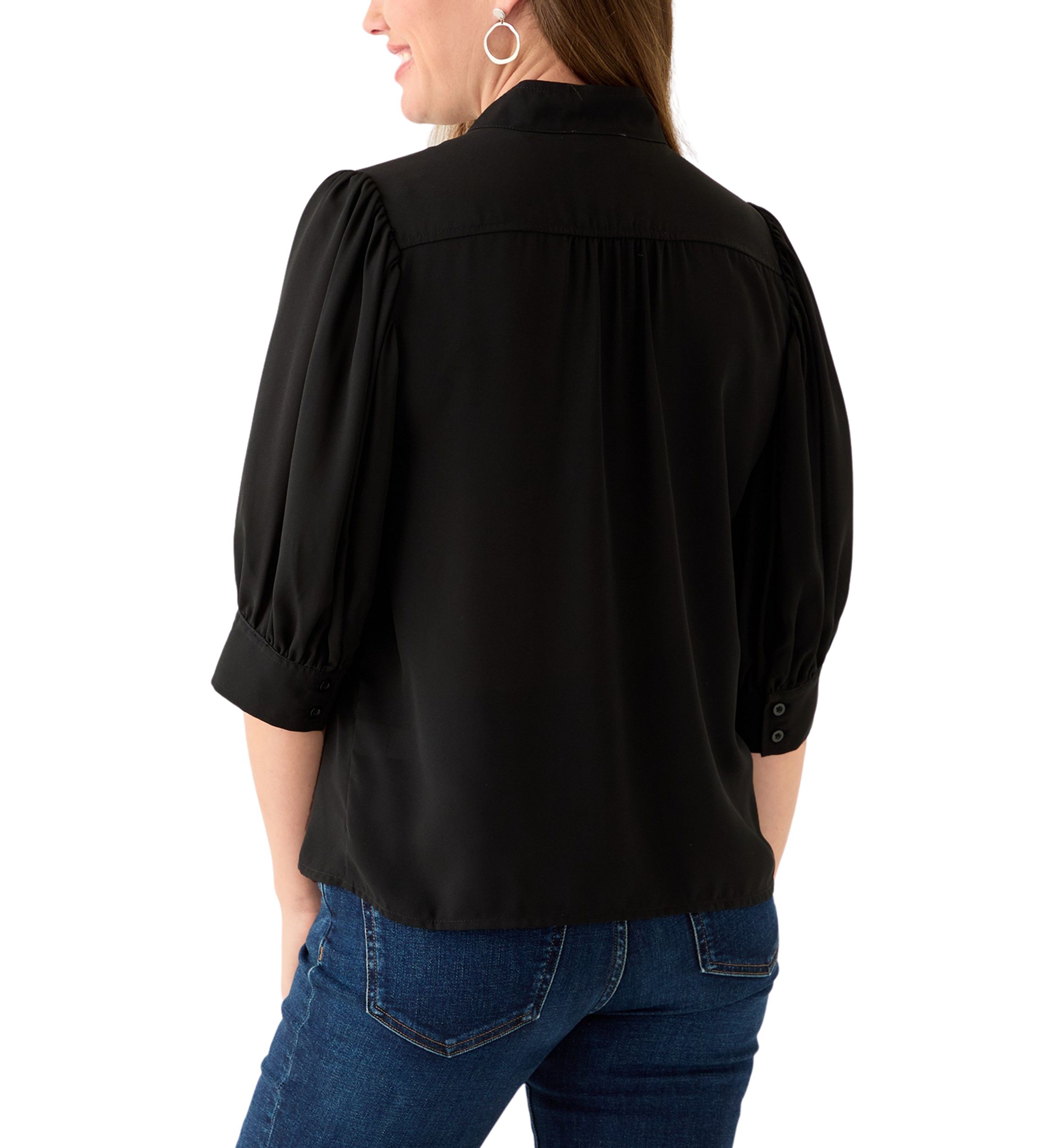 Petite 3/4 Sleeve New Ivory Button Down Top