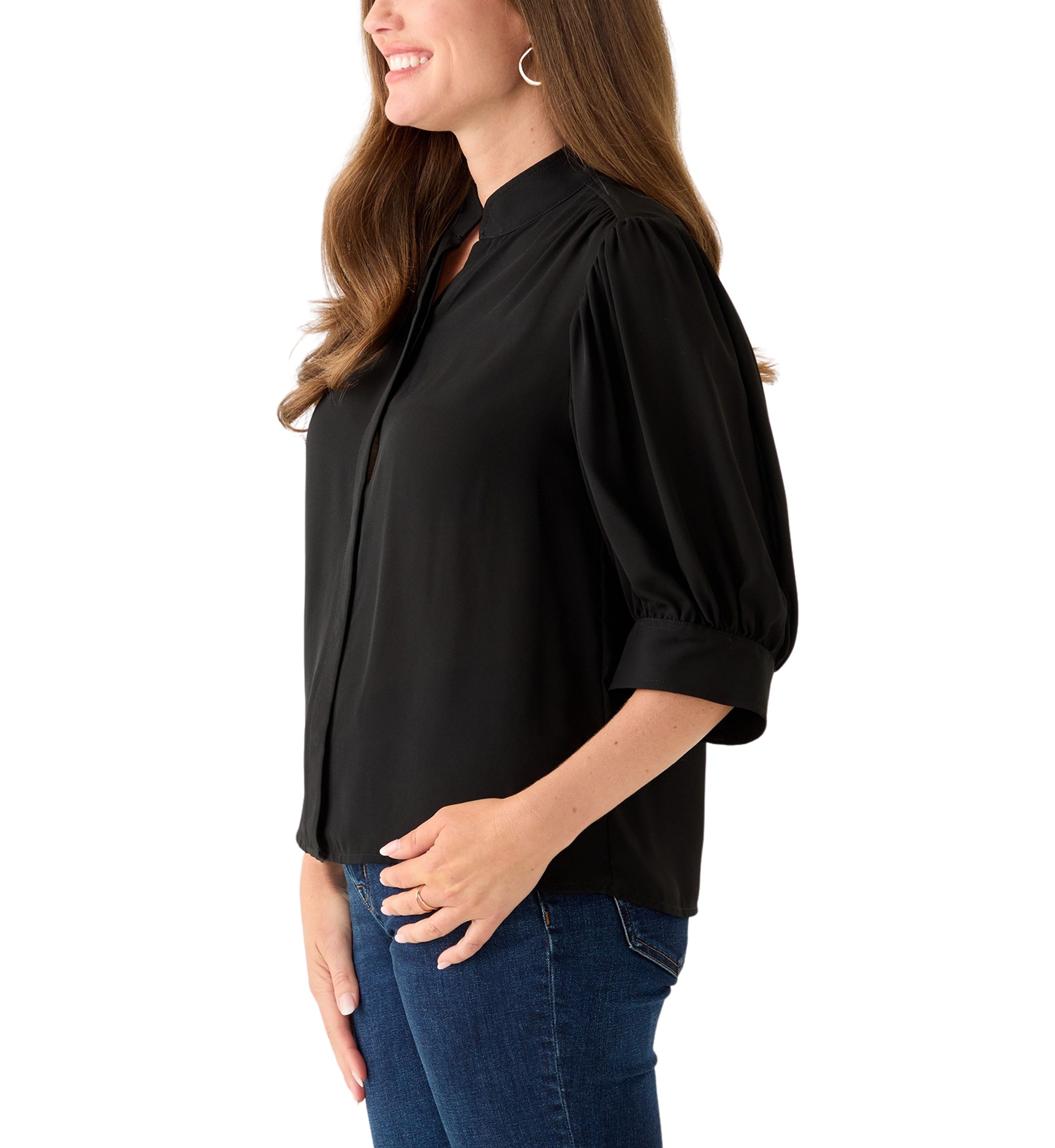 Petite 3/4 Sleeve New Ivory Button Down Top