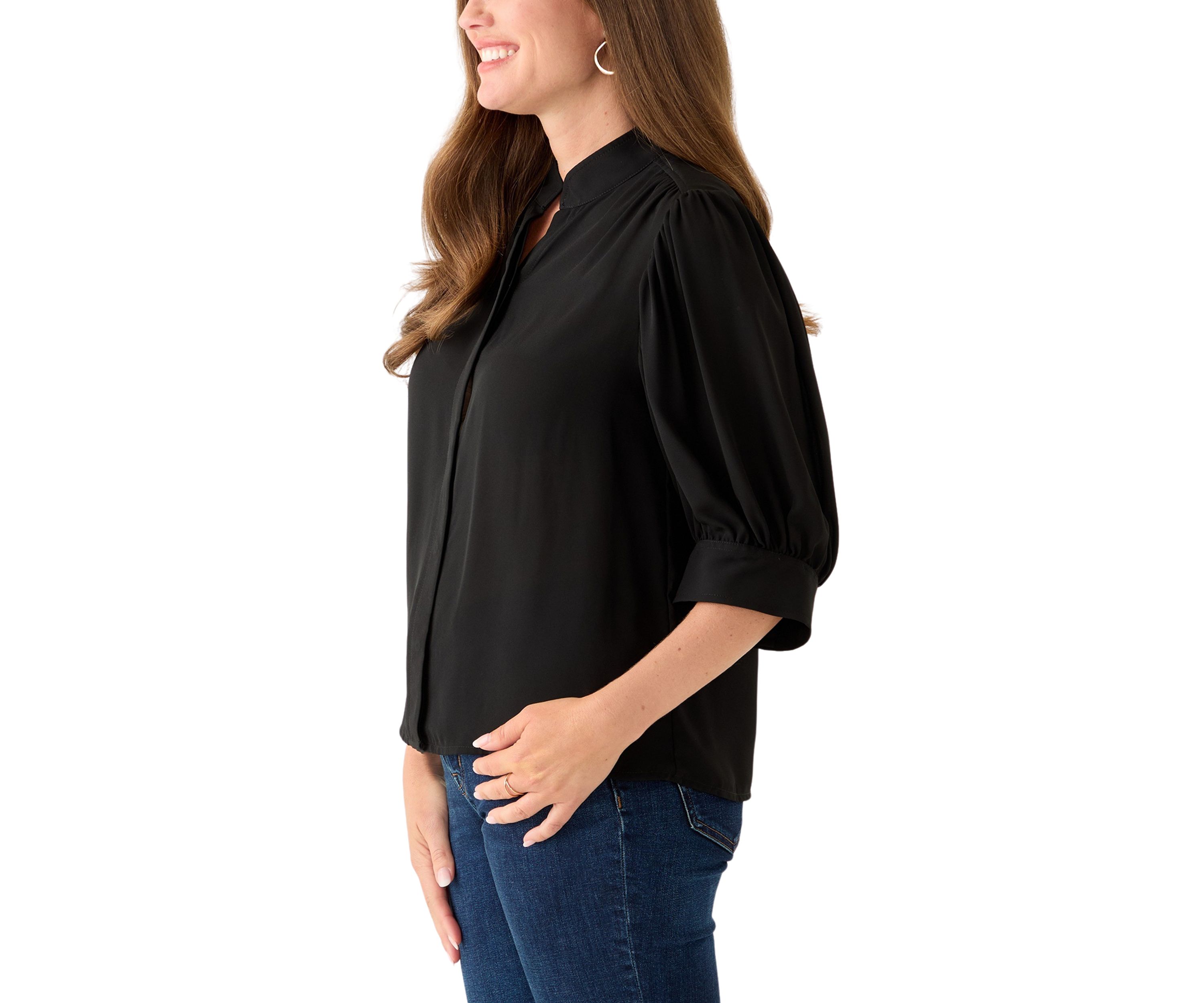 Petite 3/4 Sleeve New Ivory Button Down Top