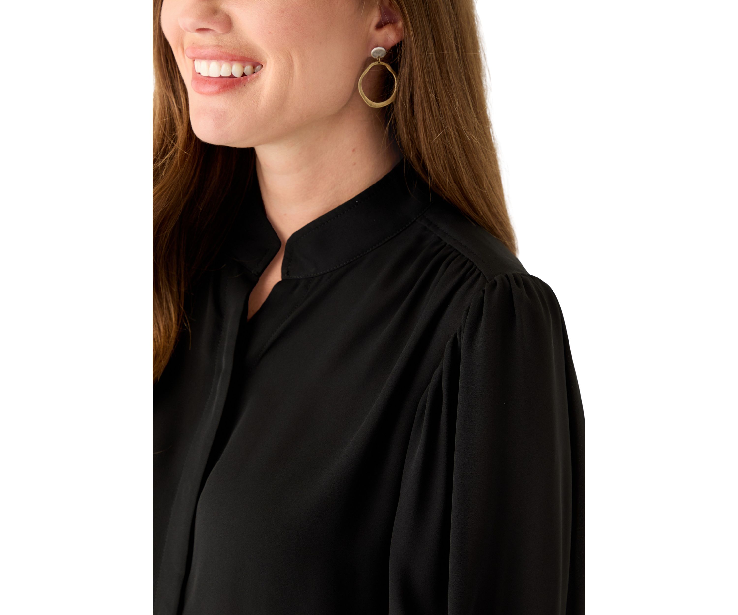 Petite 3/4 Sleeve New Ivory Button Down Top