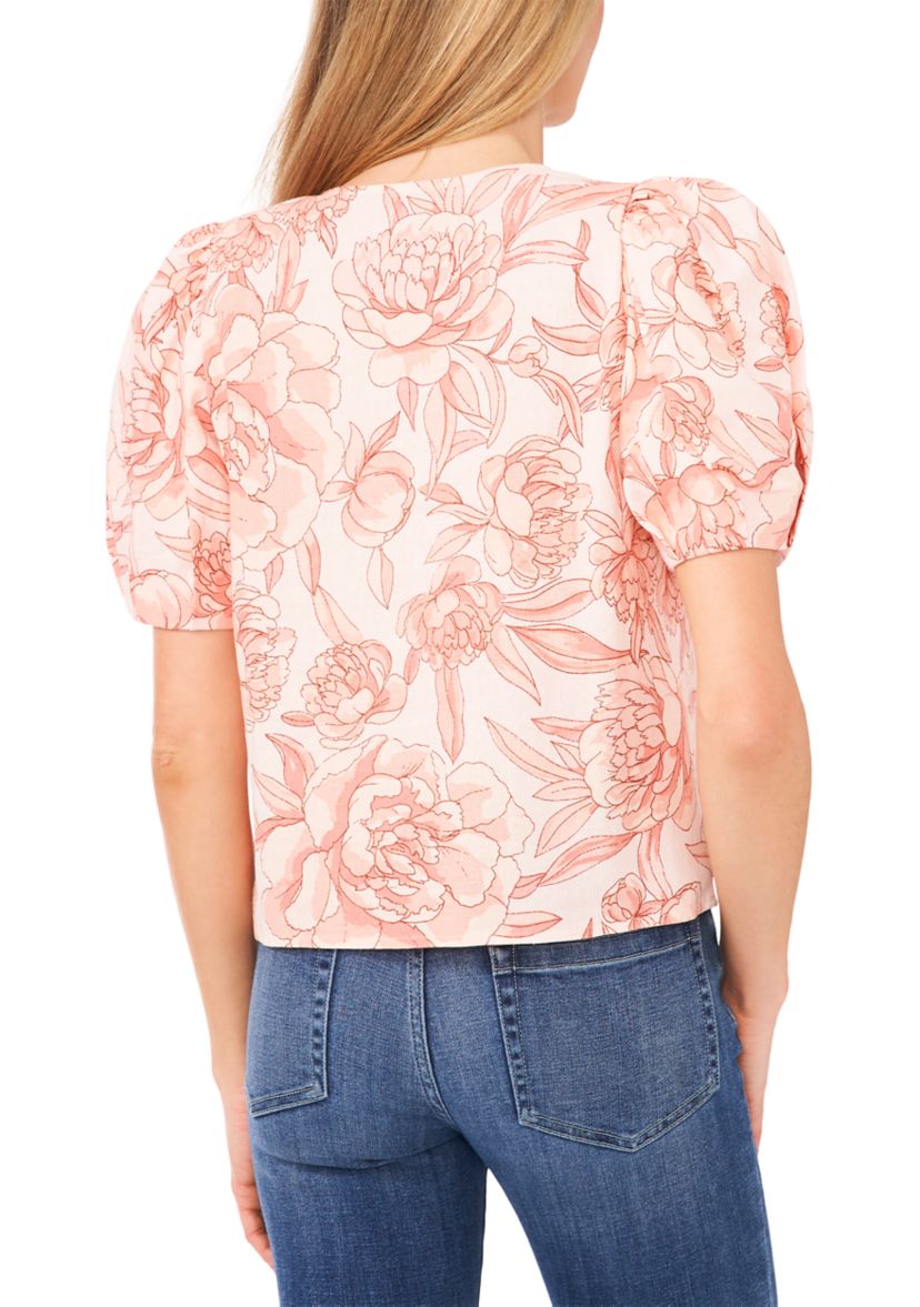 Petite Printed Puff Sleeve Blouse
