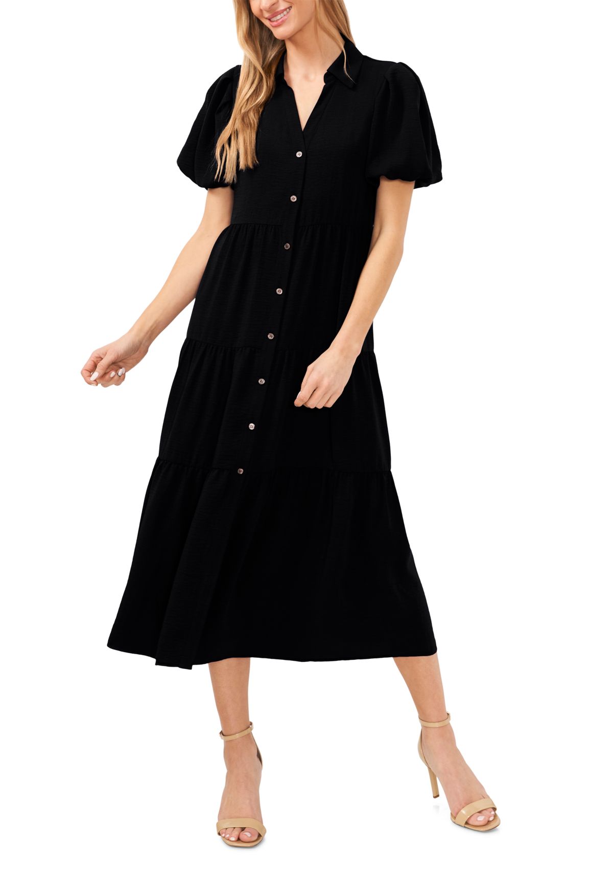Petite Puff Sleeve Tiered Maxi Dress