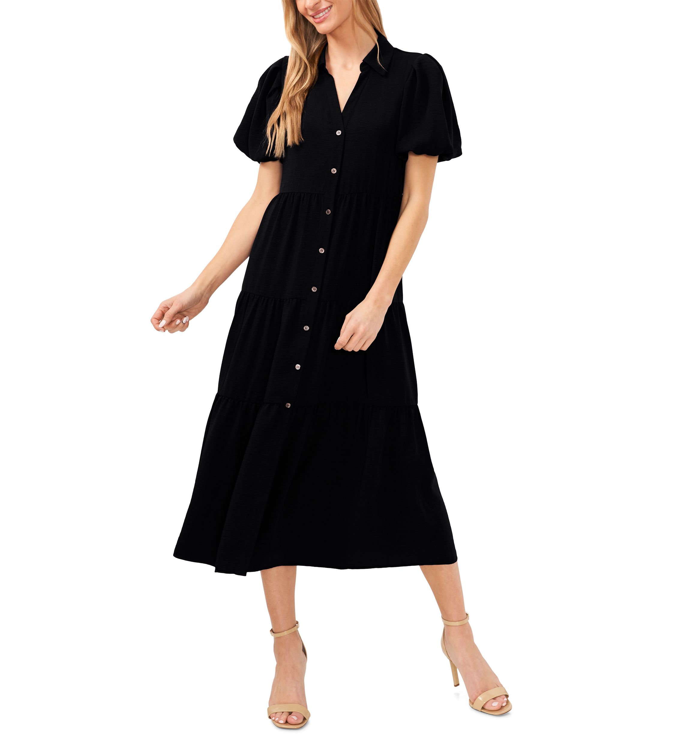 Petite Puff Sleeve Tiered Maxi Dress