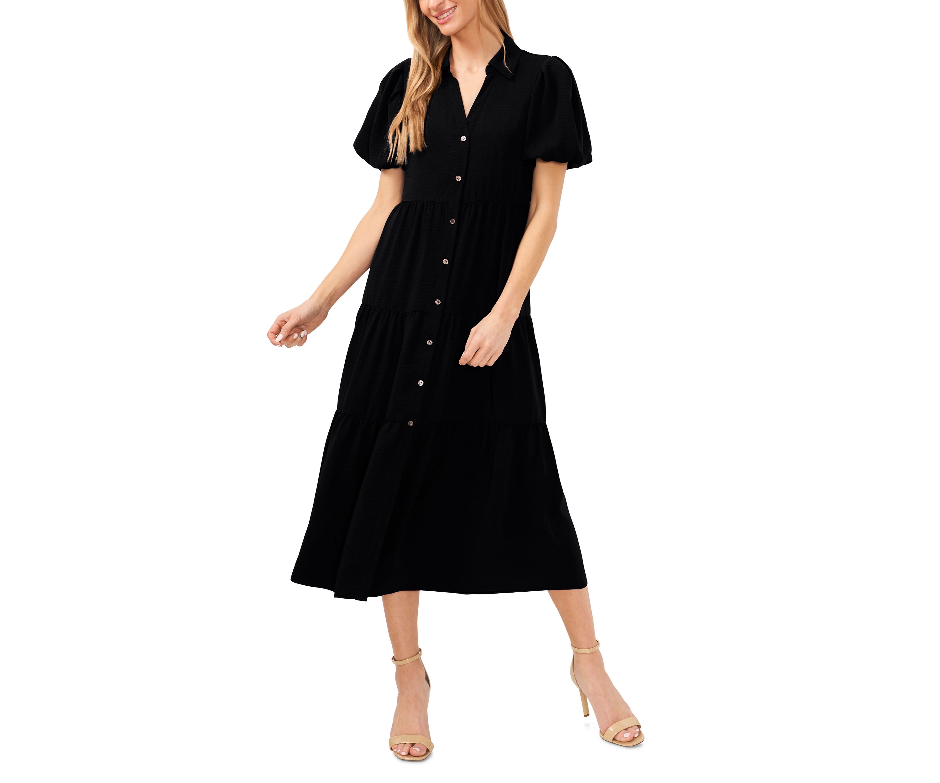 Petite Puff Sleeve Tiered Maxi Dress