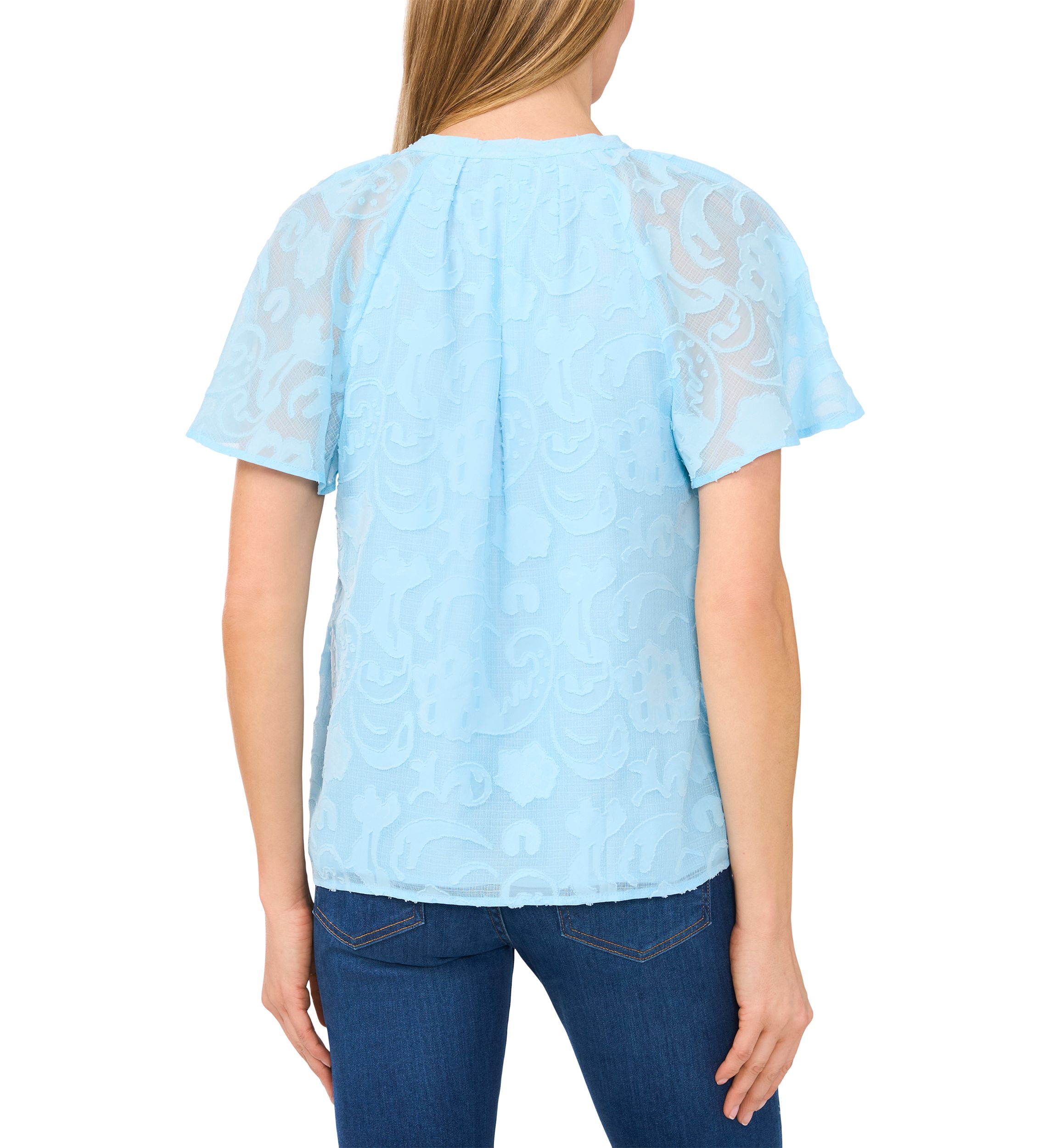 Petite Raglan Flutter Sleeve Pleated Bow Top