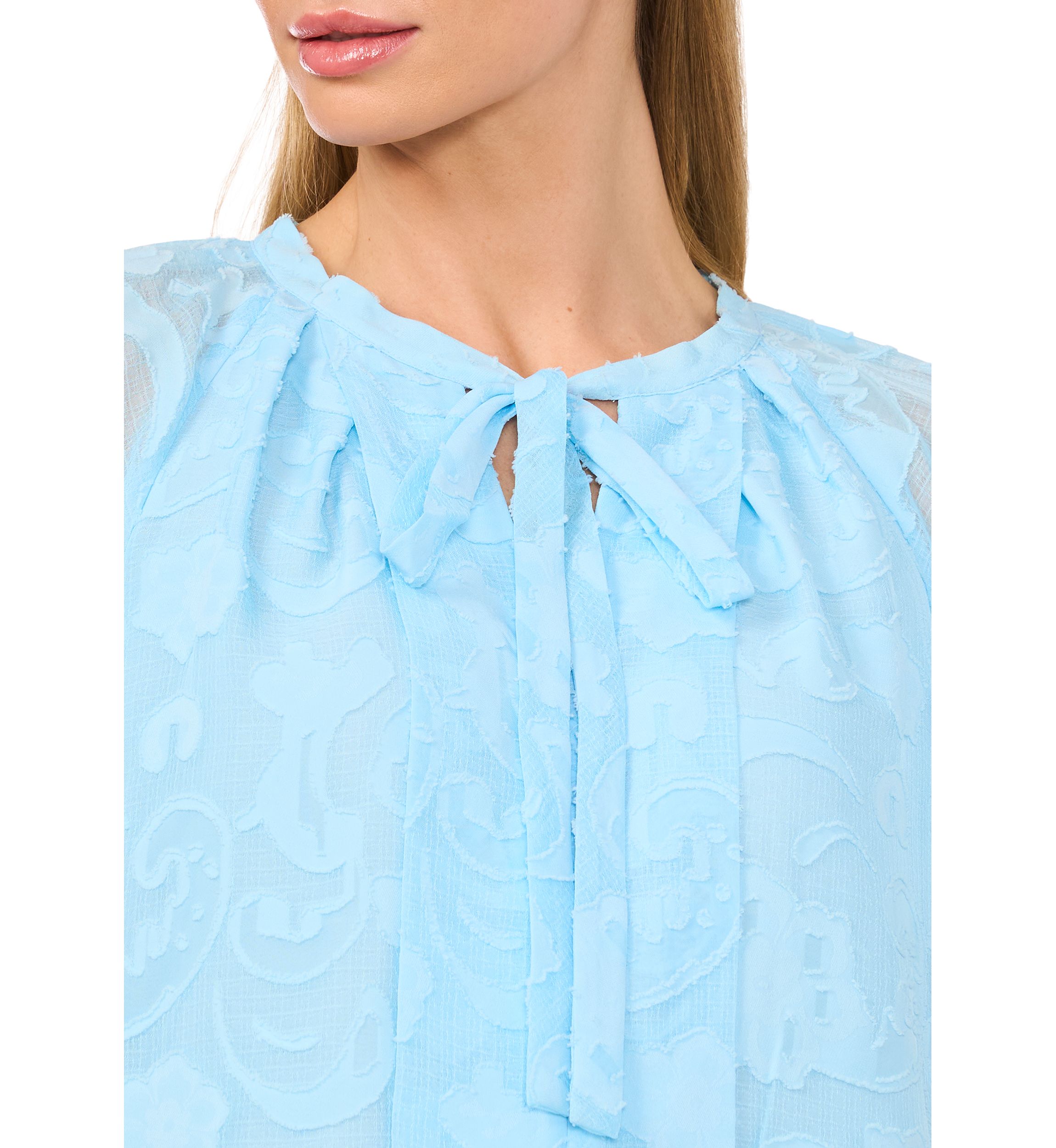 Petite Raglan Flutter Sleeve Pleated Bow Top