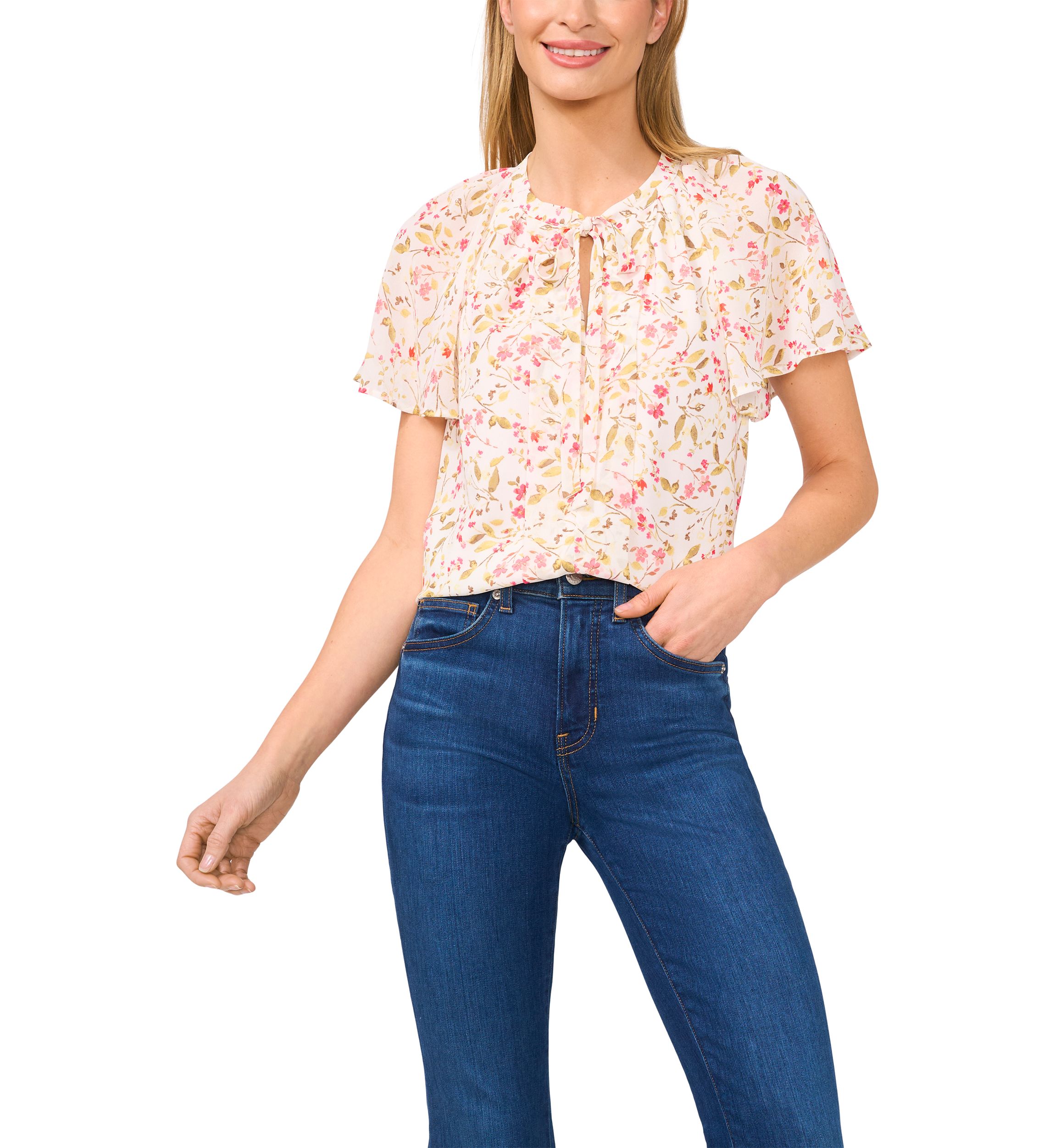 Petite Flutter Sleeve Pleated Top