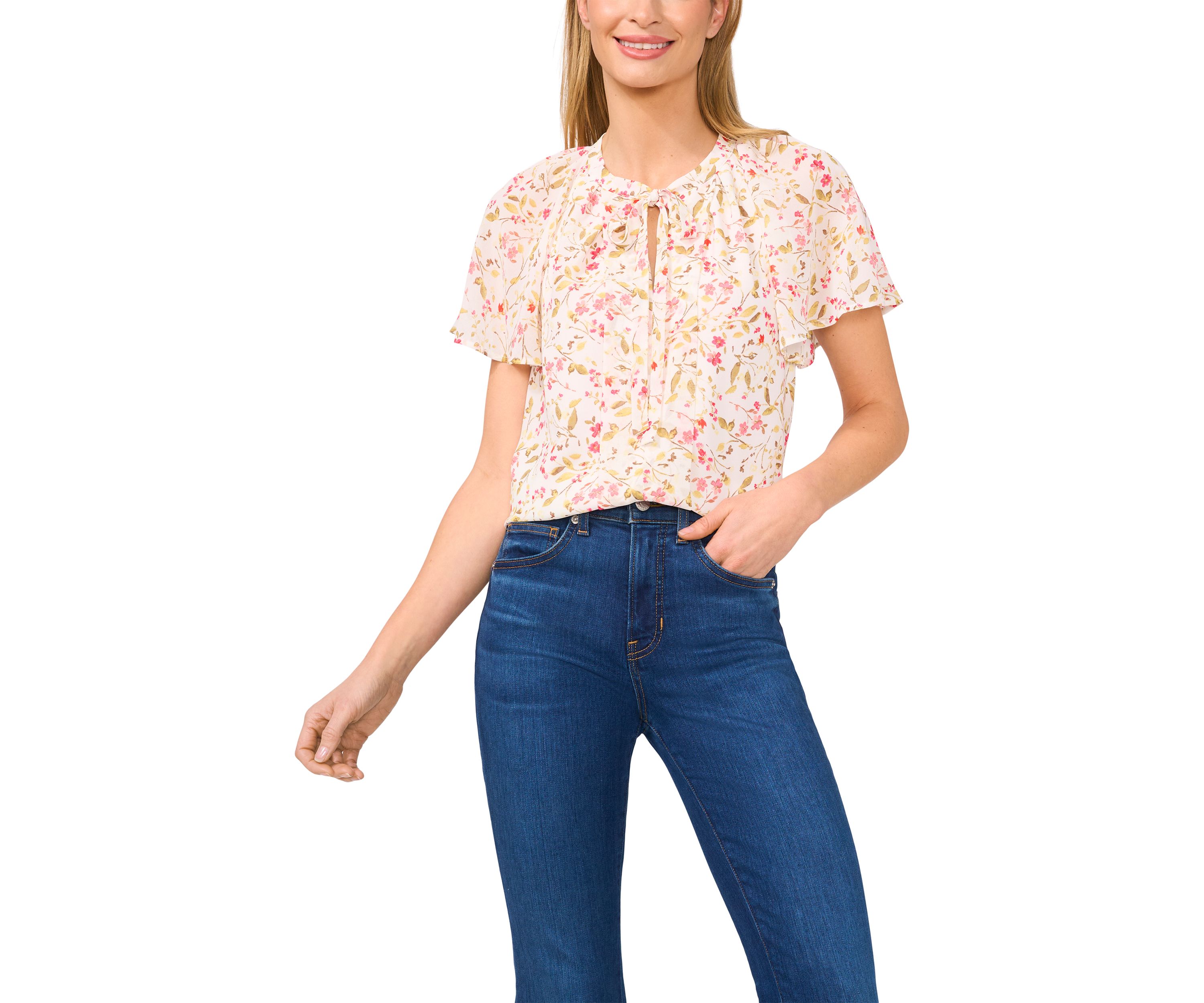 Petite Flutter Sleeve Pleated Top