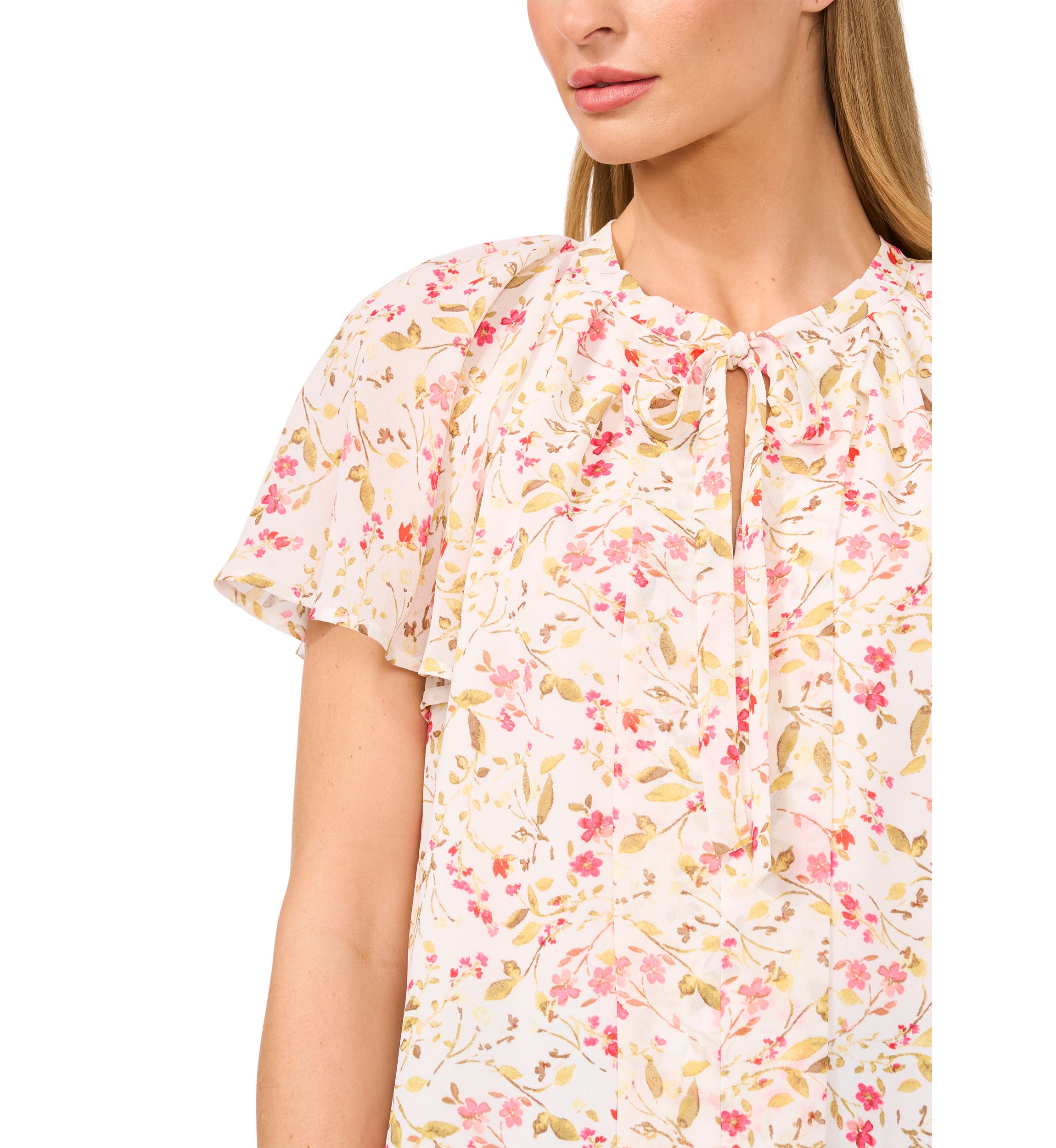 Petite Flutter Sleeve Pleated Top