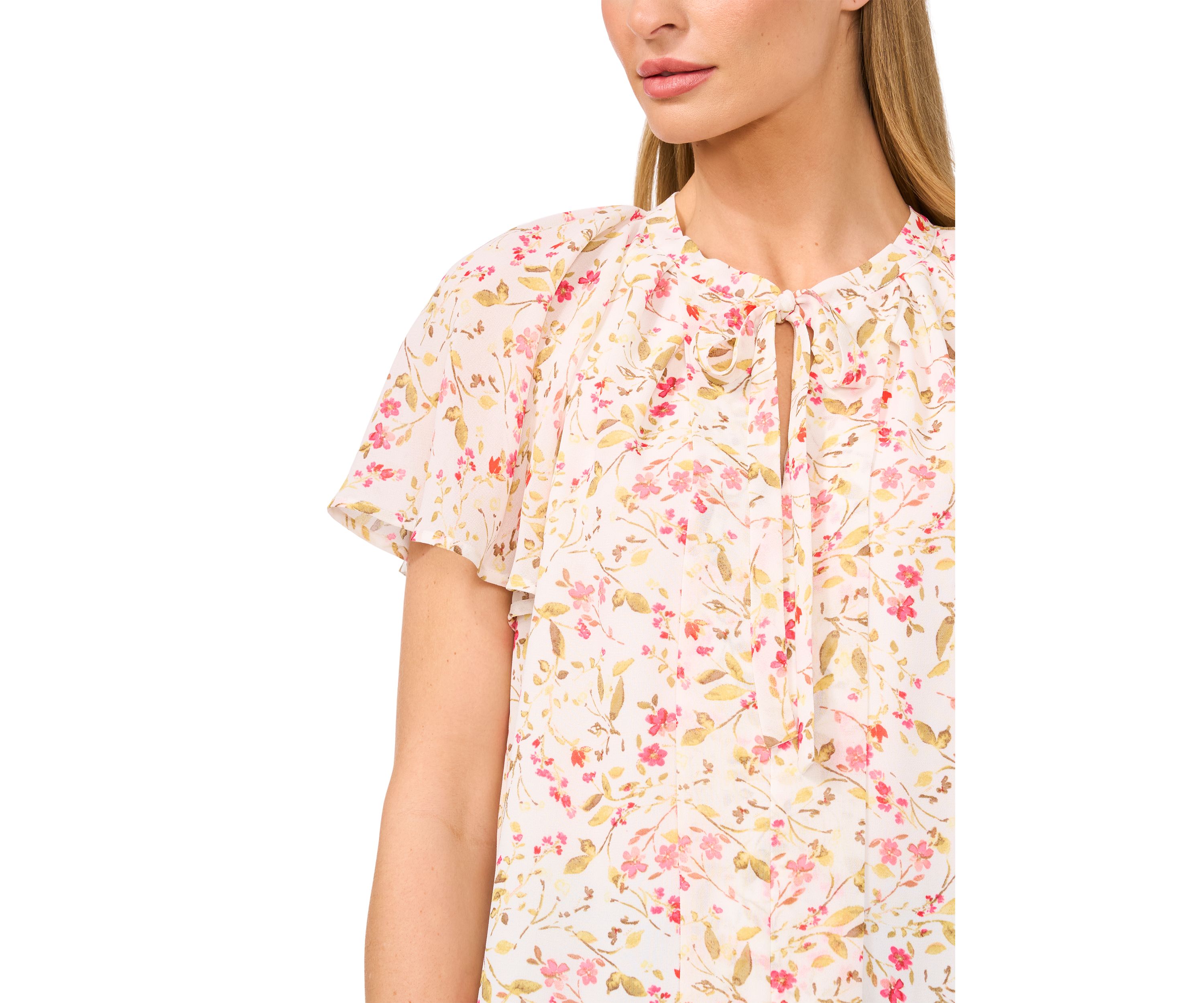 Petite Flutter Sleeve Pleated Top