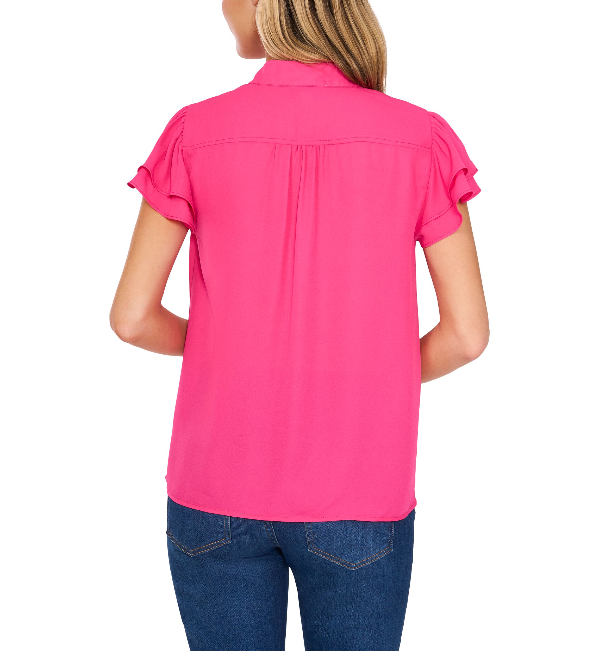 Petite Short Sleeve Button Down Blouse
