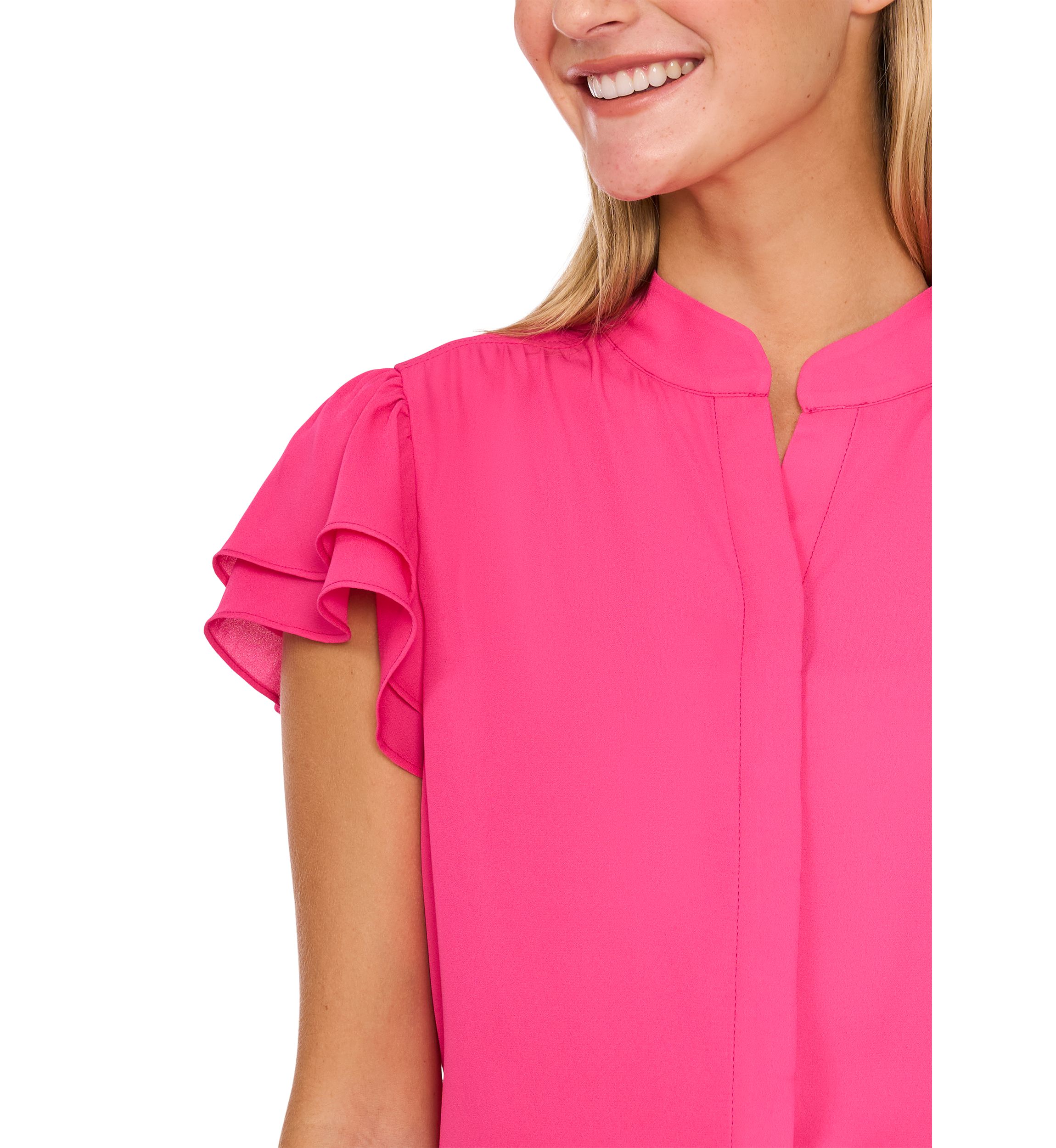 Petite Short Sleeve Button Down Blouse
