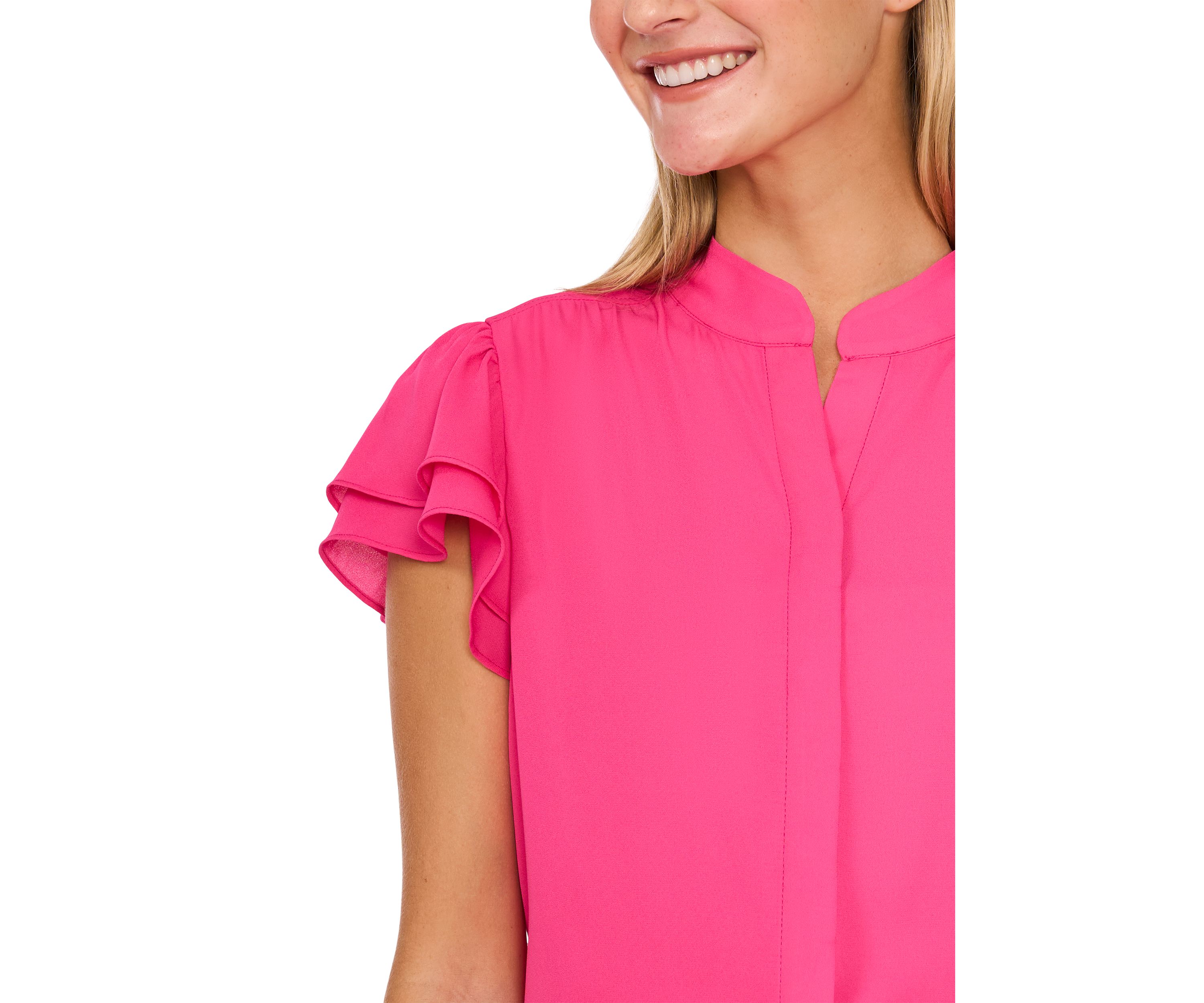 Petite Short Sleeve Button Down Blouse