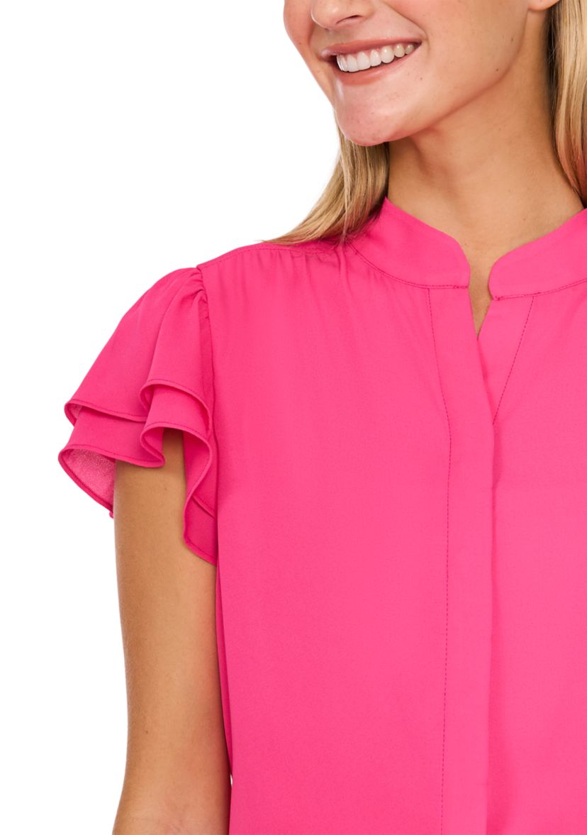 Petite Short Sleeve Button Down Blouse