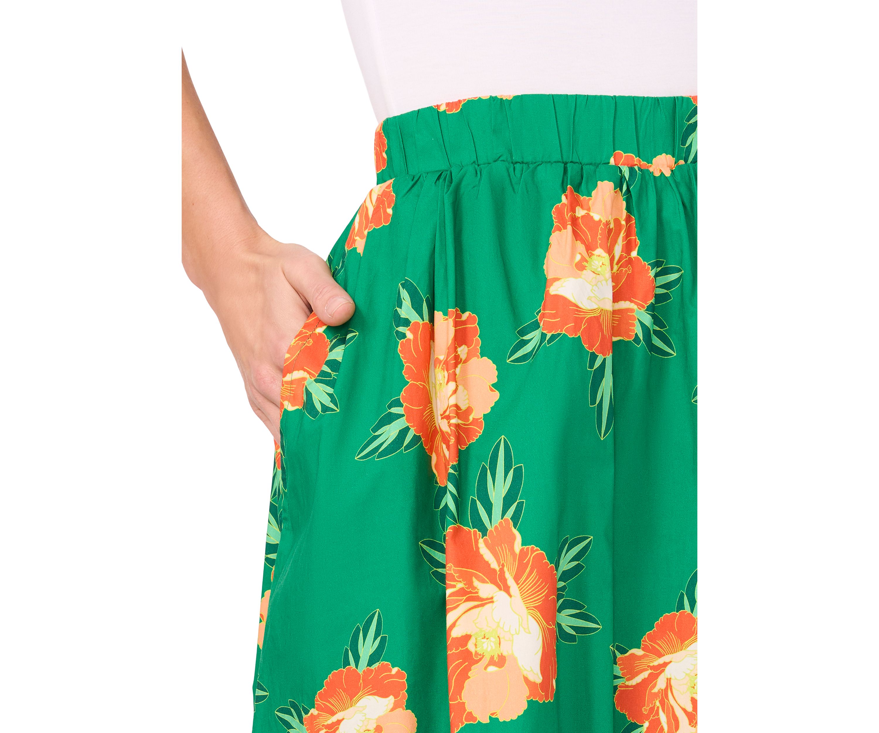 Petite Elastic Waist Midi Skirt