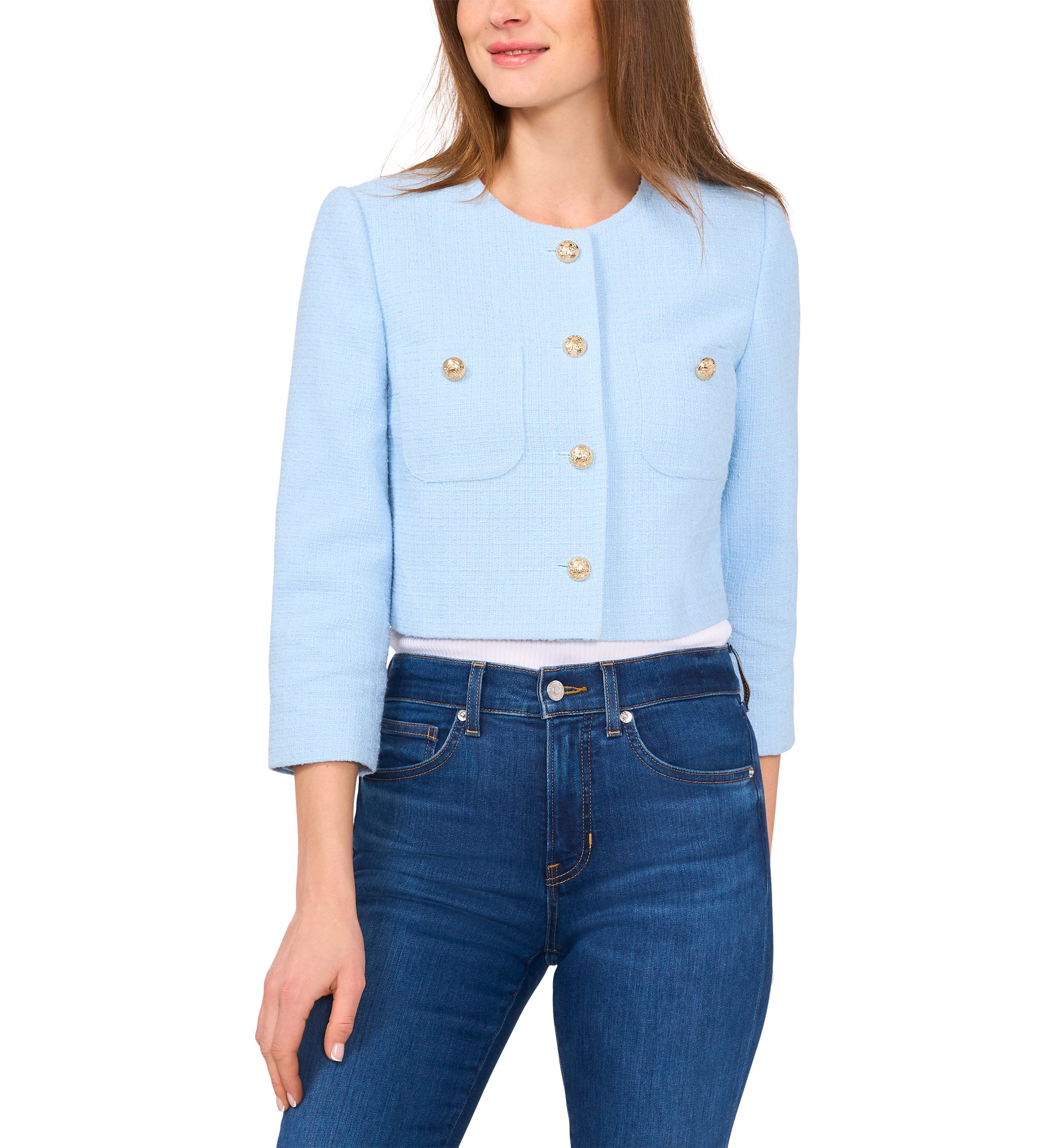 Petite Long Sleeve Collarless Jacket 