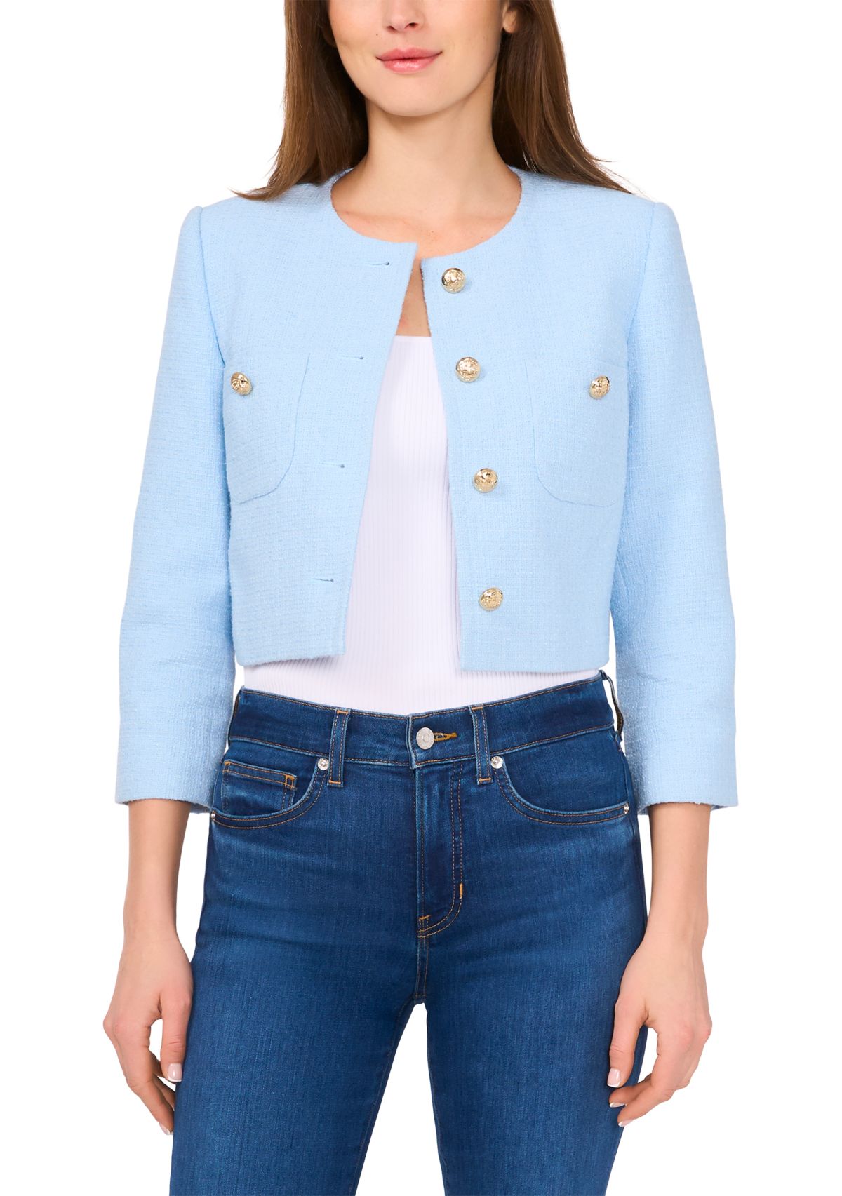 Petite Long Sleeve Collarless Jacket 