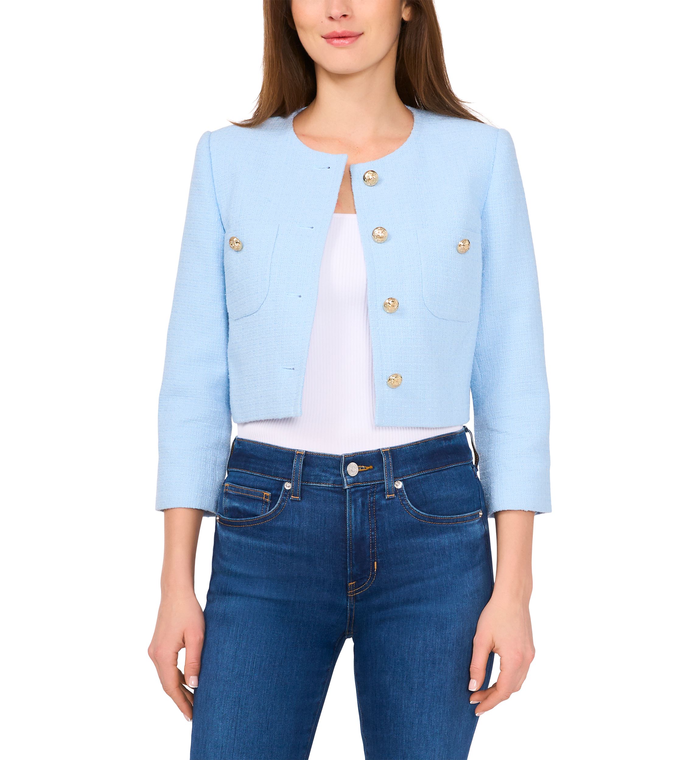 Petite Long Sleeve Collarless Jacket 