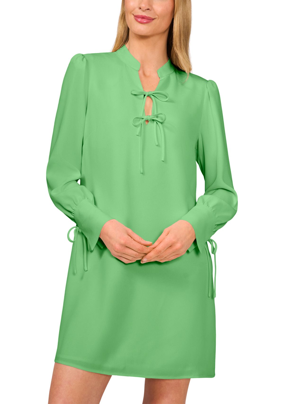 Petite Long Sleeve Tie Front Dress