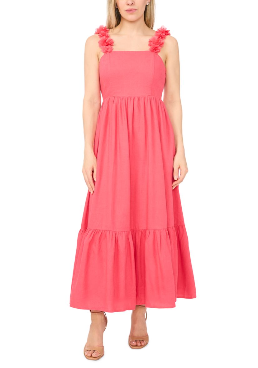 embroidered sleeveless midi dress Floral Embroidered Sleeveless Midi Dress Pink / Large