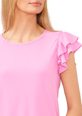 Petite Double Ruffle Sleeve Knit Top