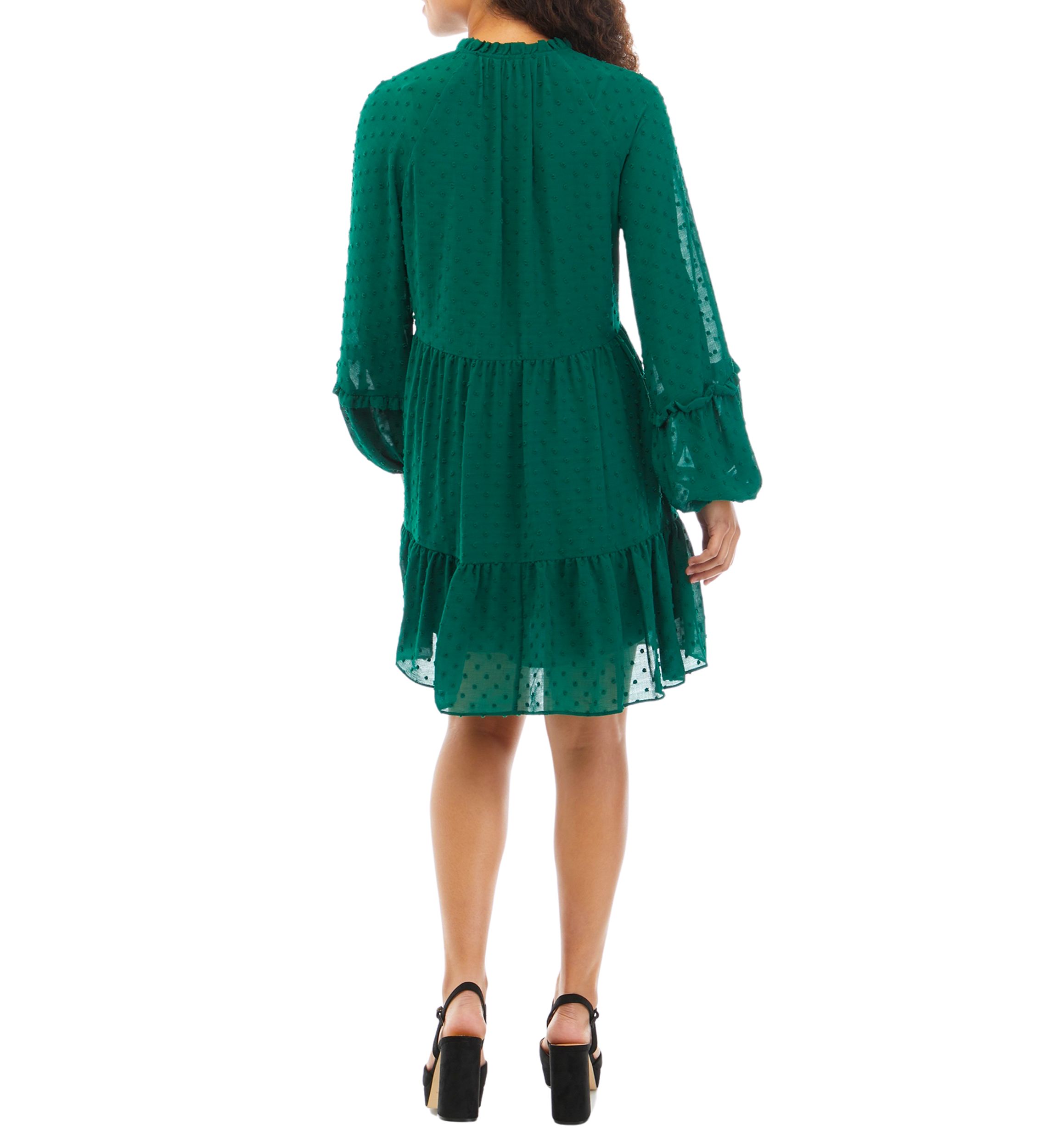 Petite Long Sleeve Split Neck Babydoll Dress