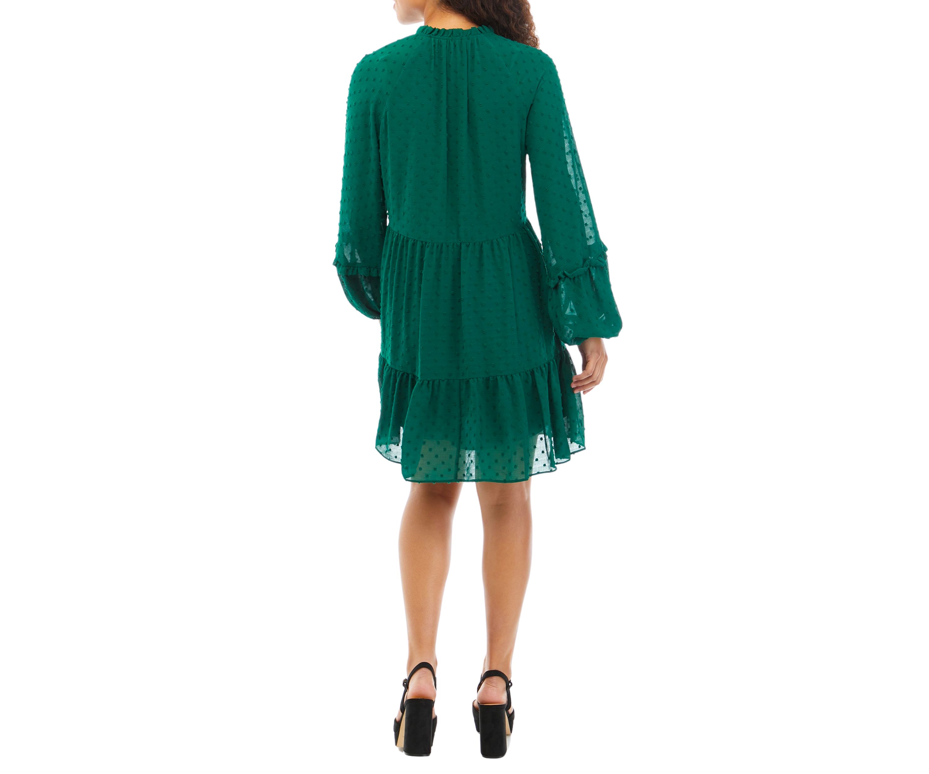 Petite Long Sleeve Split Neck Babydoll Dress