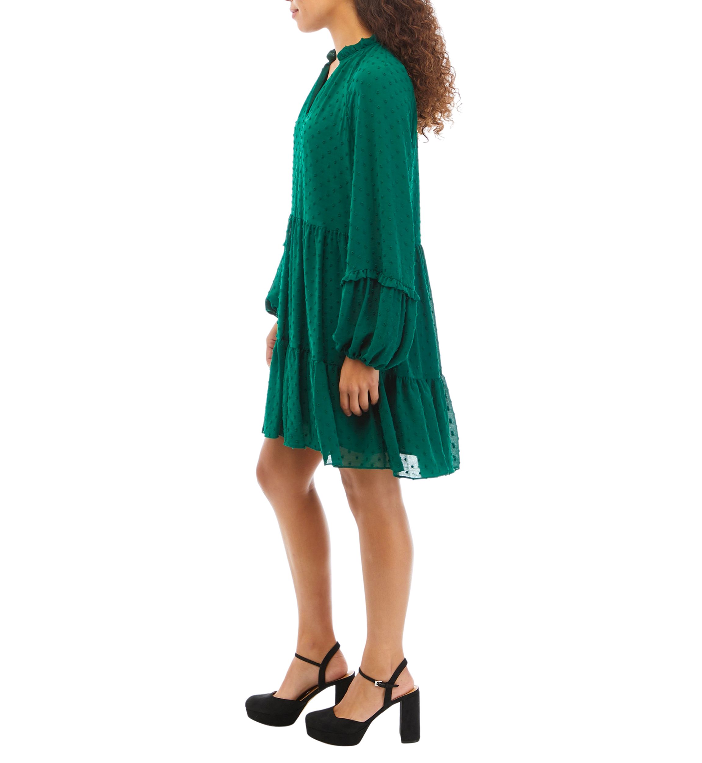 Petite Long Sleeve Split Neck Babydoll Dress