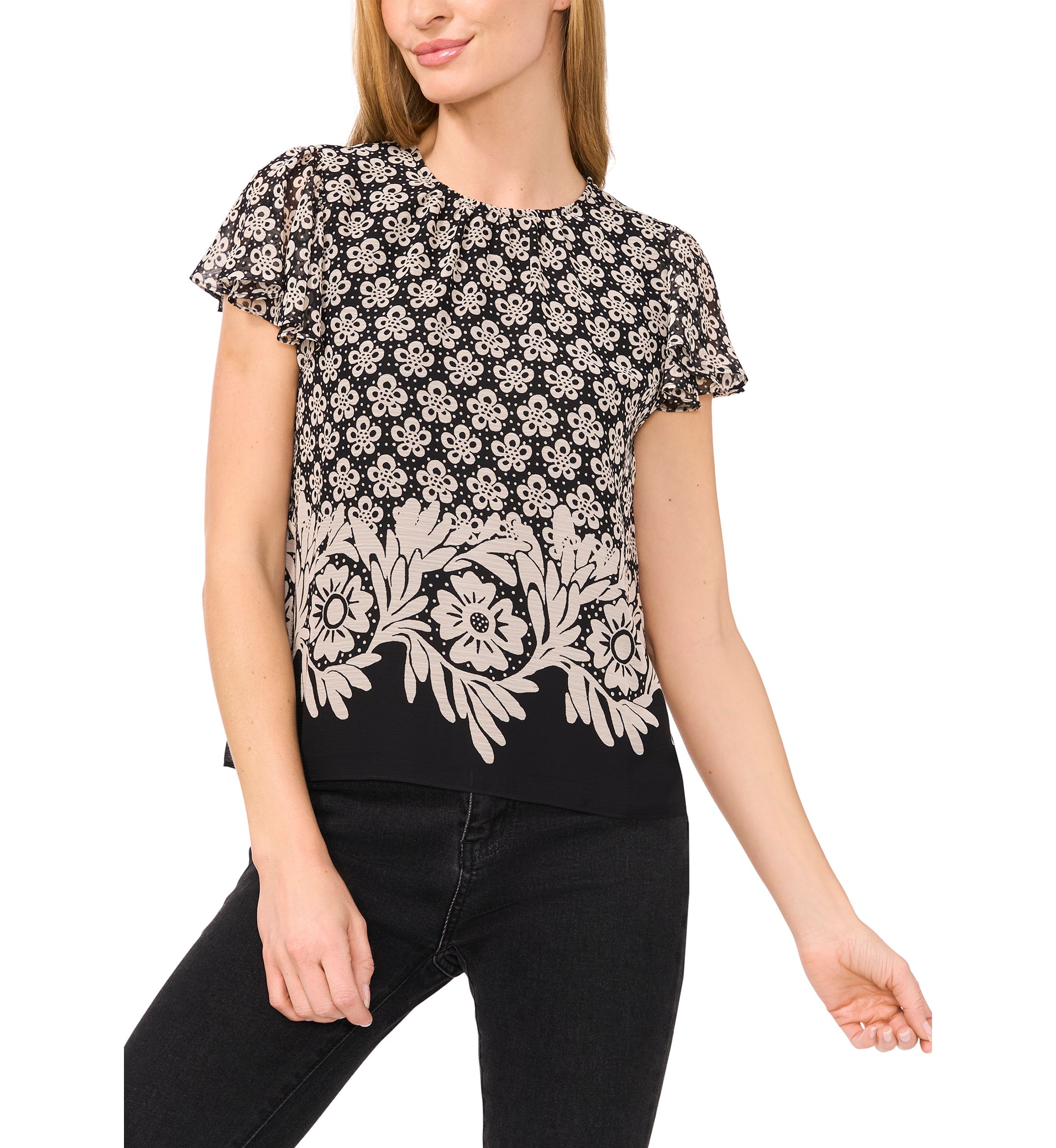 Petite Flutter Sleeve Printed Top 