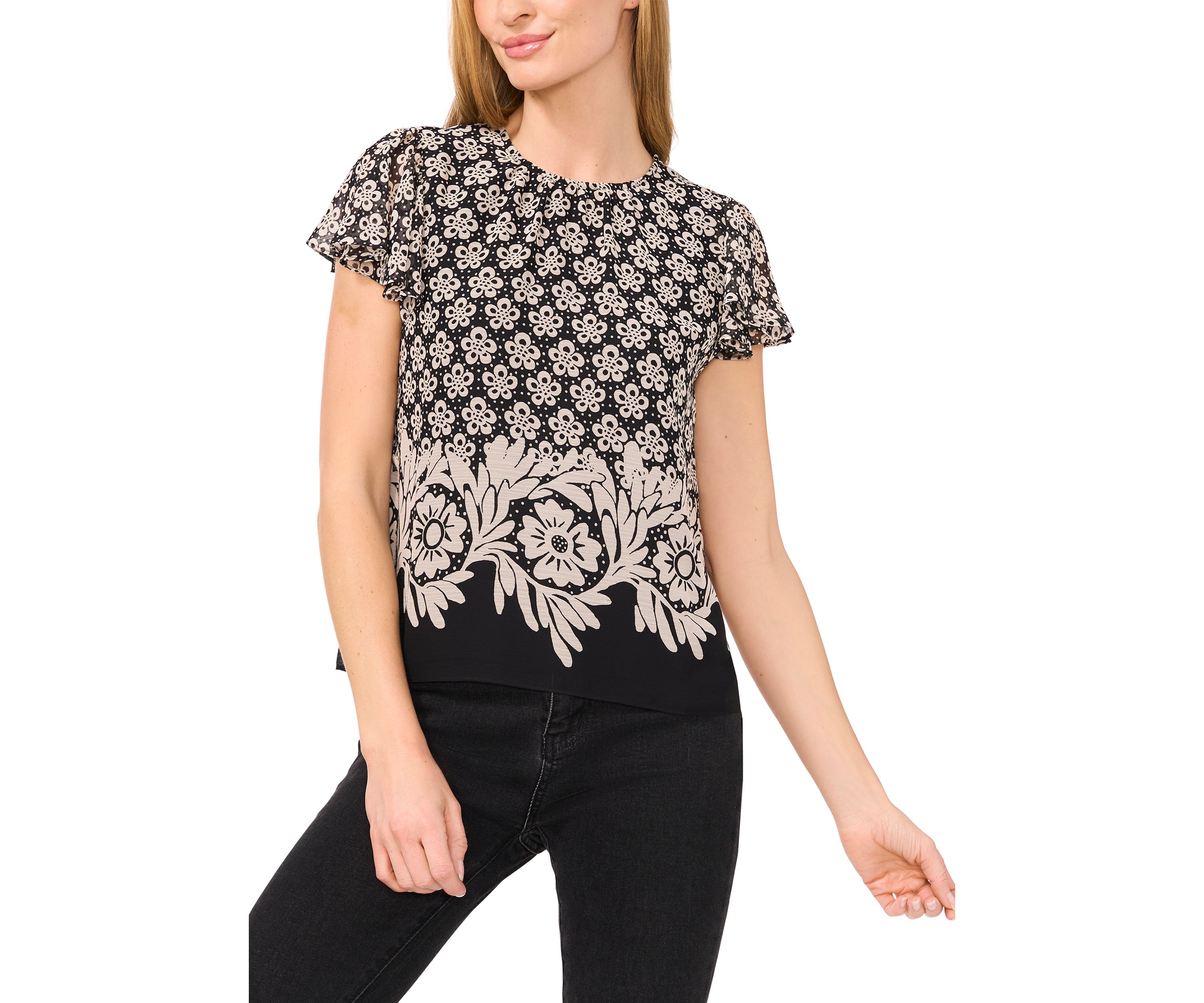 Petite Flutter Sleeve Printed Top 
