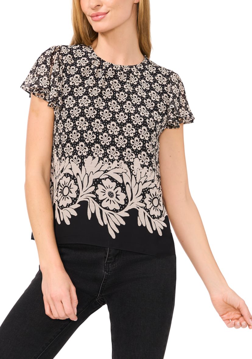 Petite Flutter Sleeve Printed Top 