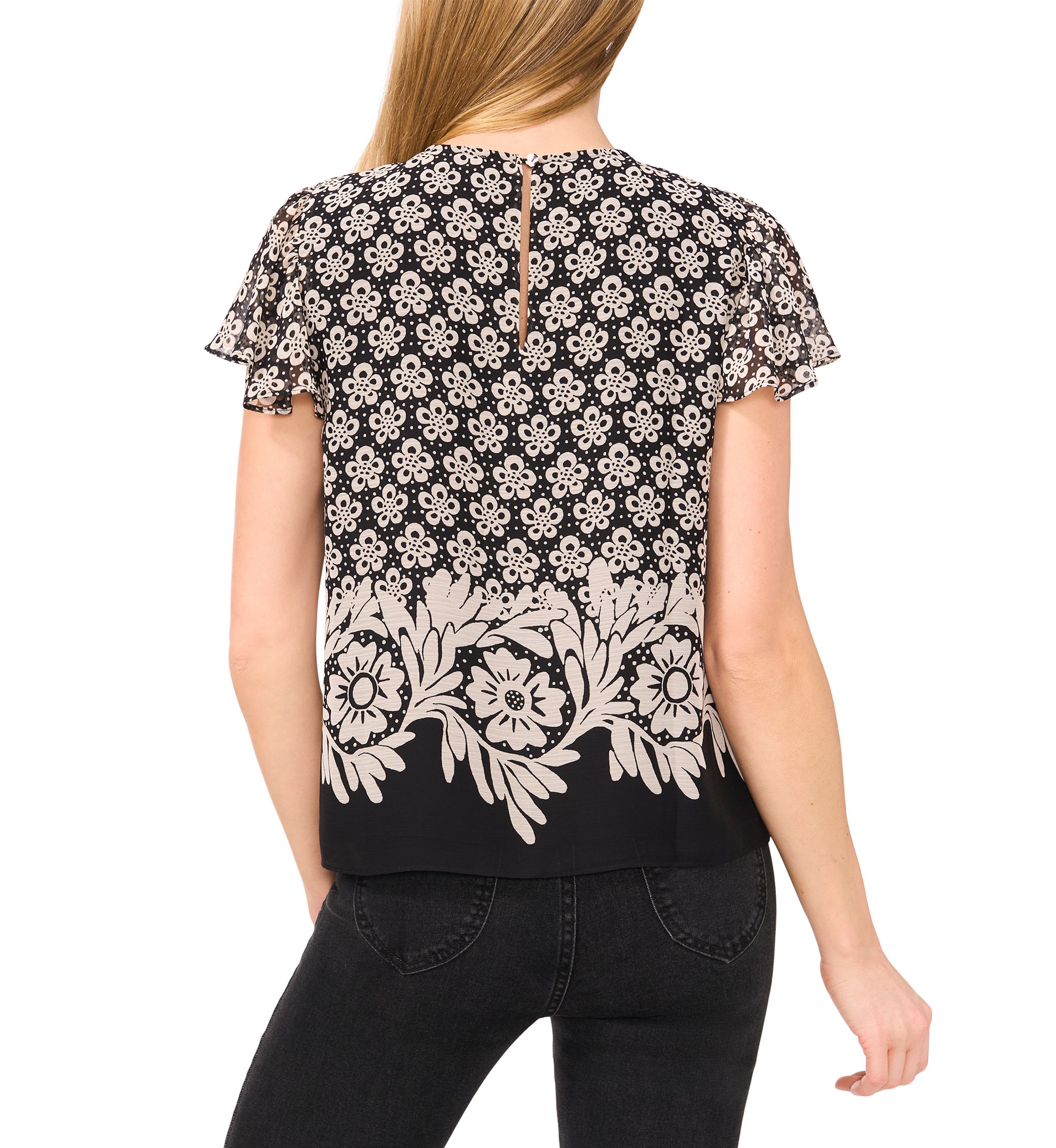 Petite Flutter Sleeve Printed Top 