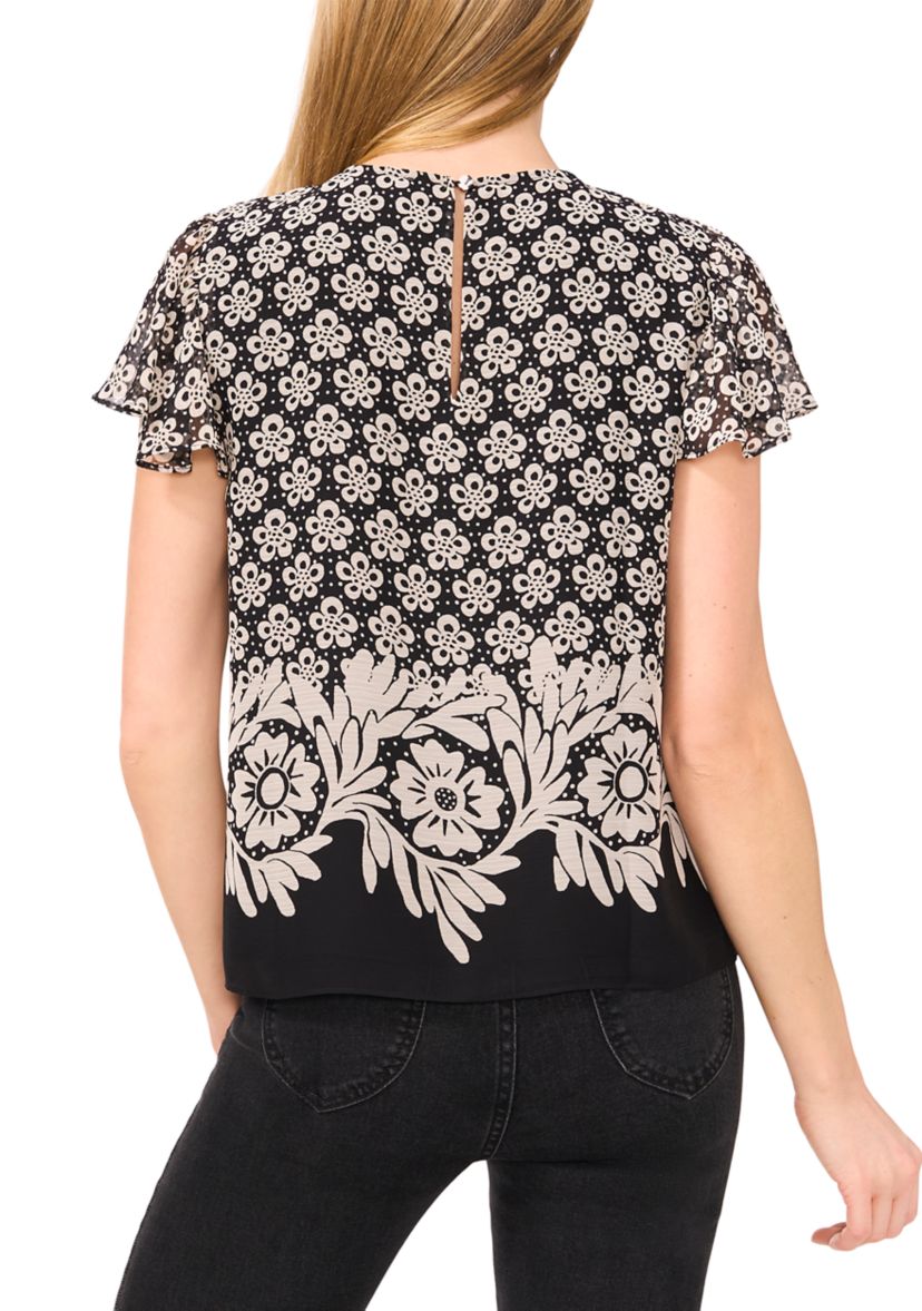 Petite Flutter Sleeve Printed Top 