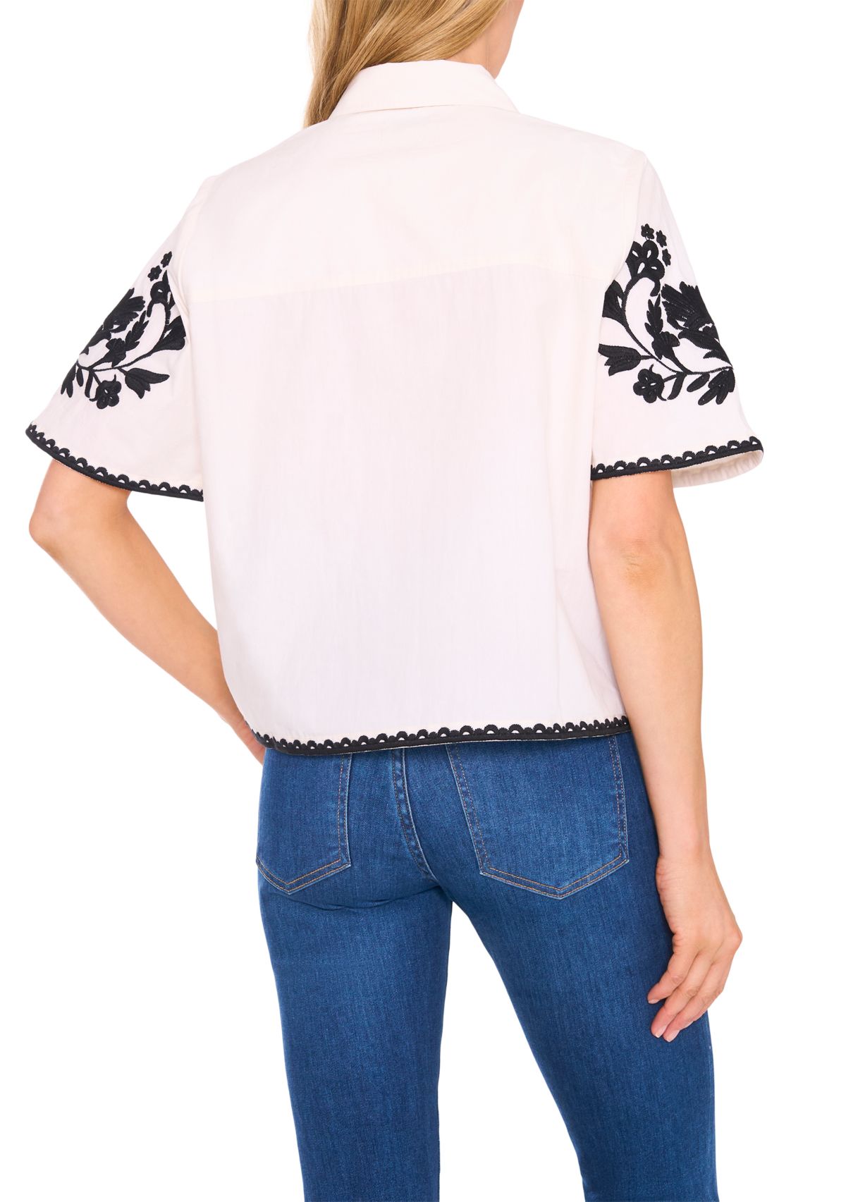 Petite Relaxed Floral Embroidered Blouse