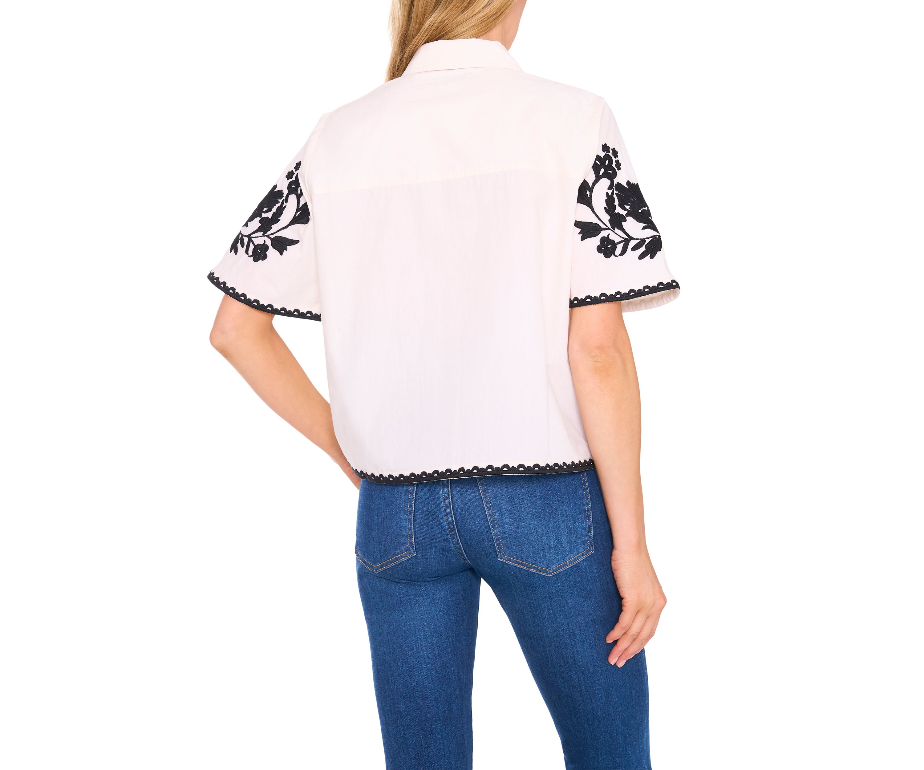 Petite Relaxed Floral Embroidered Blouse