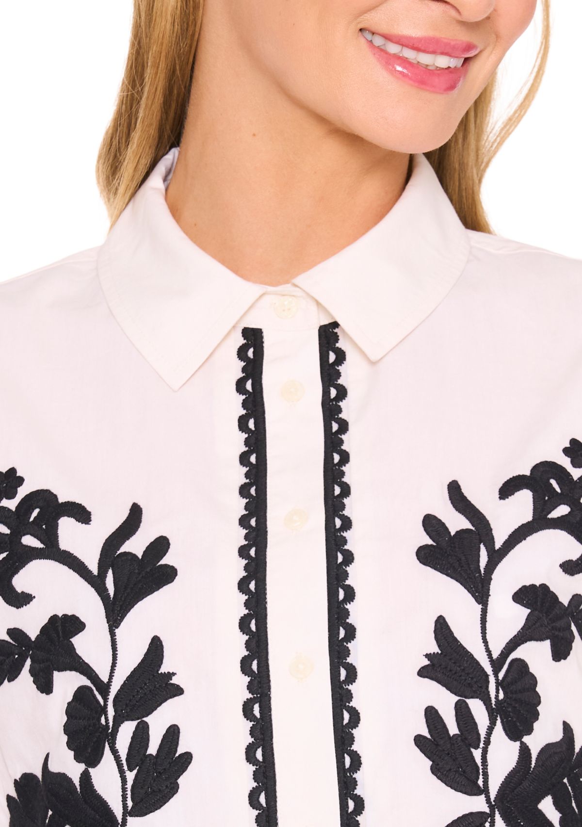 Petite Relaxed Floral Embroidered Blouse