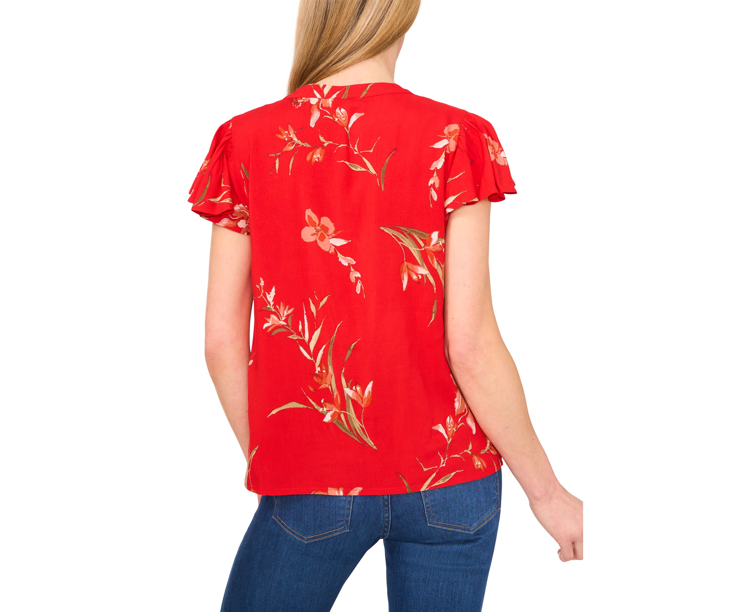 Petite Split Neck Flutter Sleeve Top